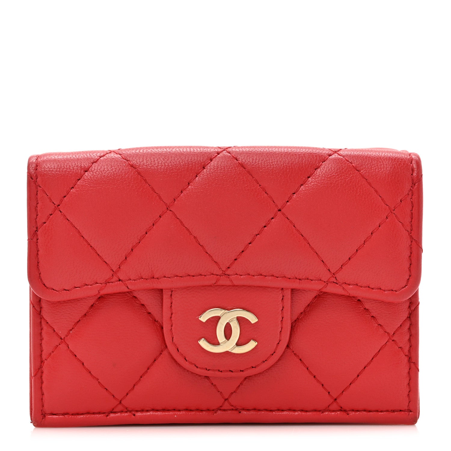 Chanel Lambskin Quilted Double Flap Wallet  Red 1 of 11