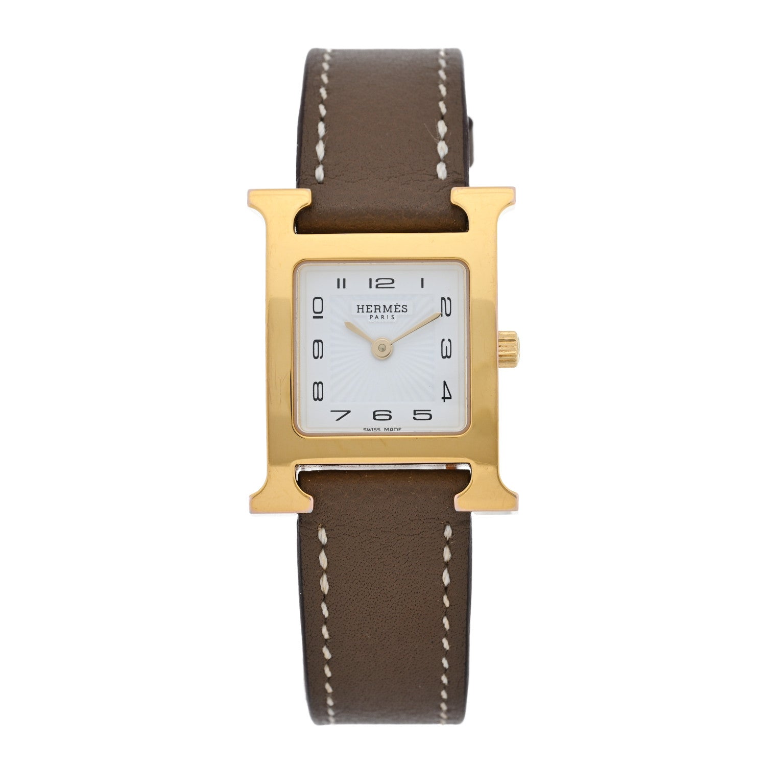 Hermes Stainless Steel Swift 21mm Heure H Hour Quartz Watch Etoupe 1 of 4