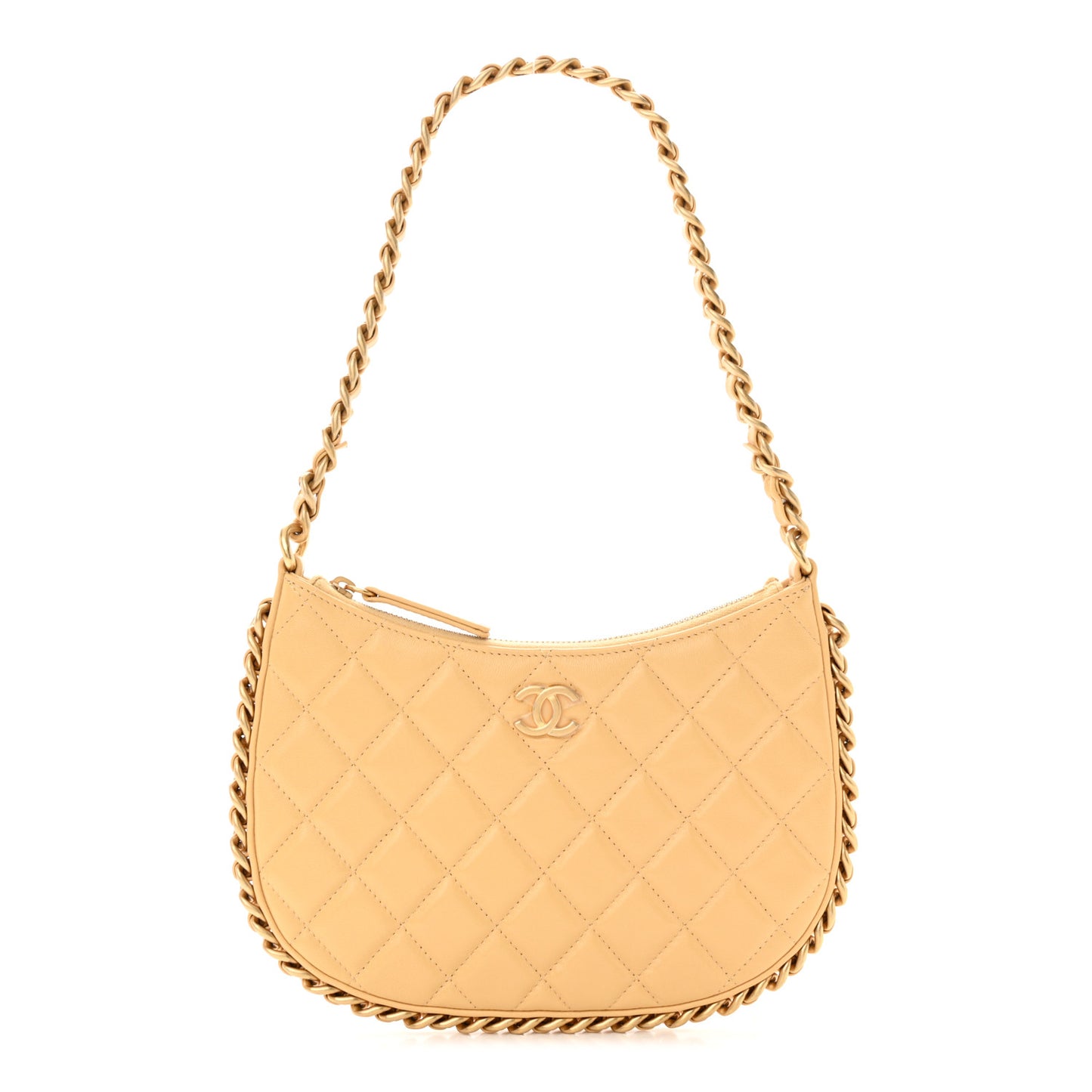 Shiny Crumpled Lambskin Quilted Trendy Chain Around Yellow