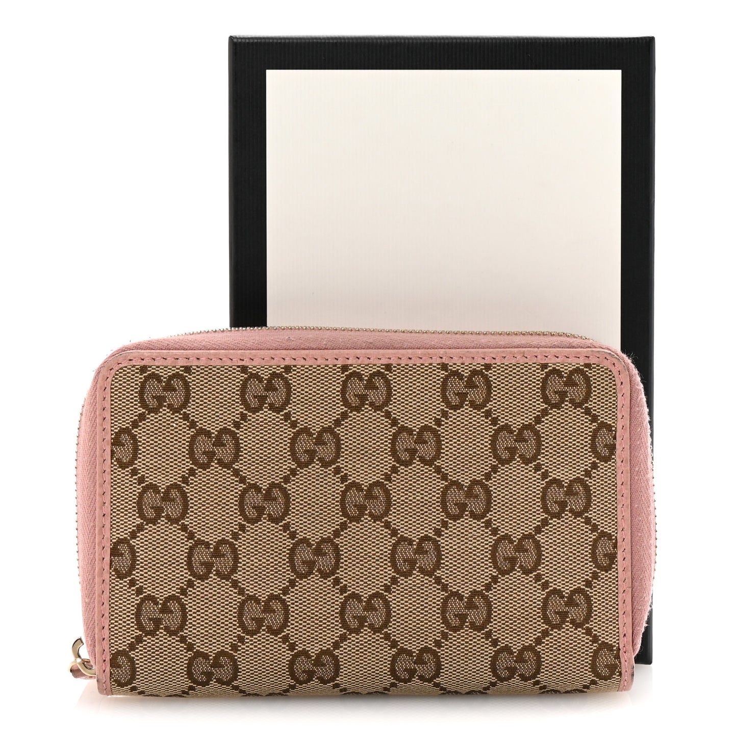 Monogram Dollar Calfskin Zip Around Compact Wallet Beige Ebony Soft Pink