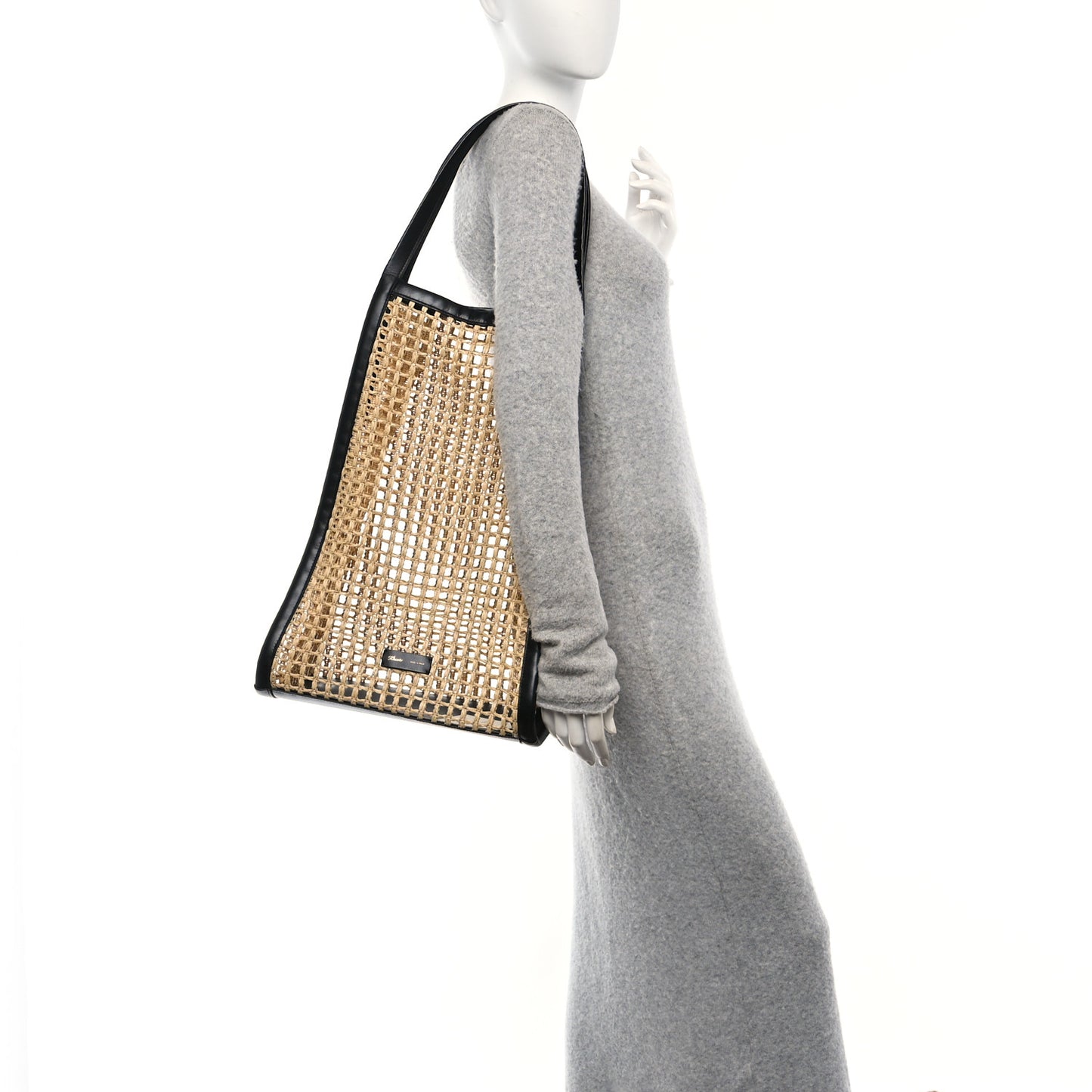 Raffia Calfskin June Cutout Palm Tote Natural Black