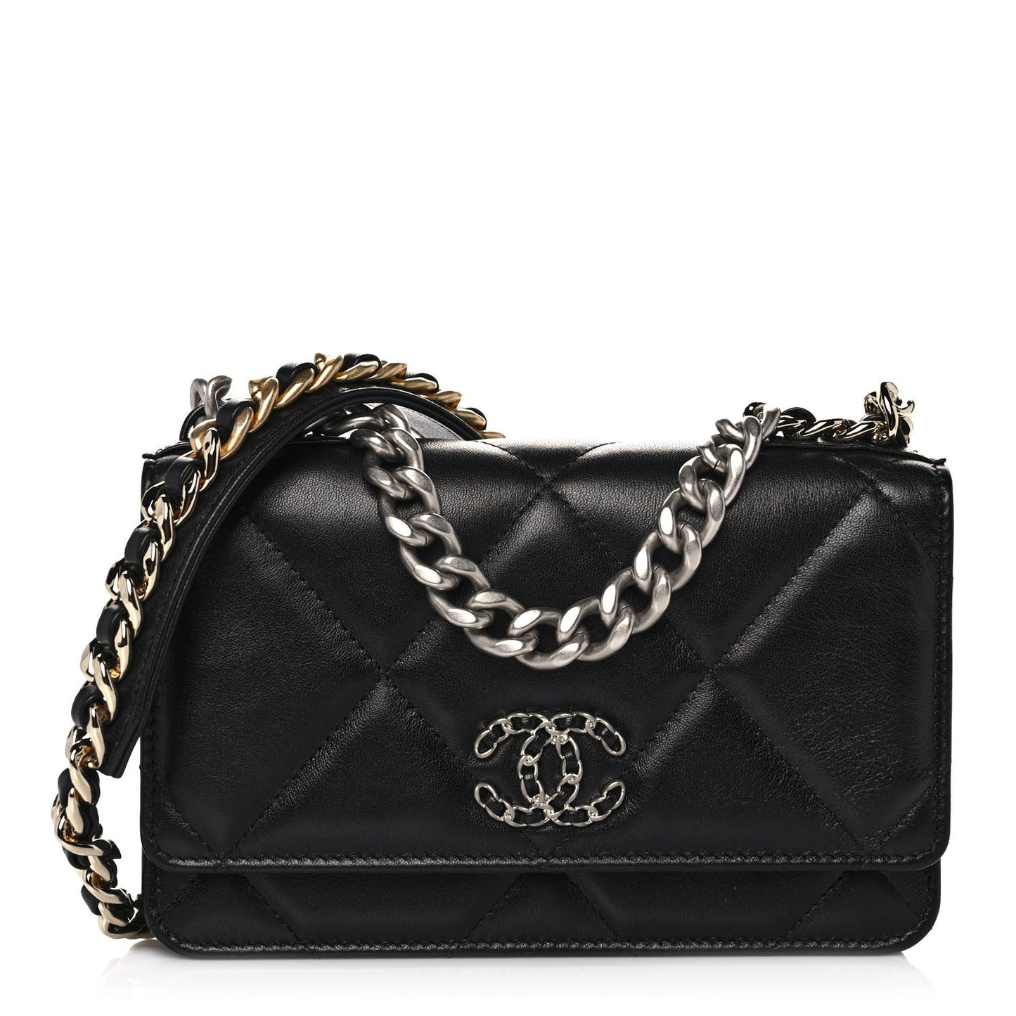 Lambskin Quilted Chanel 19 Wallet On Chain WOC Black
