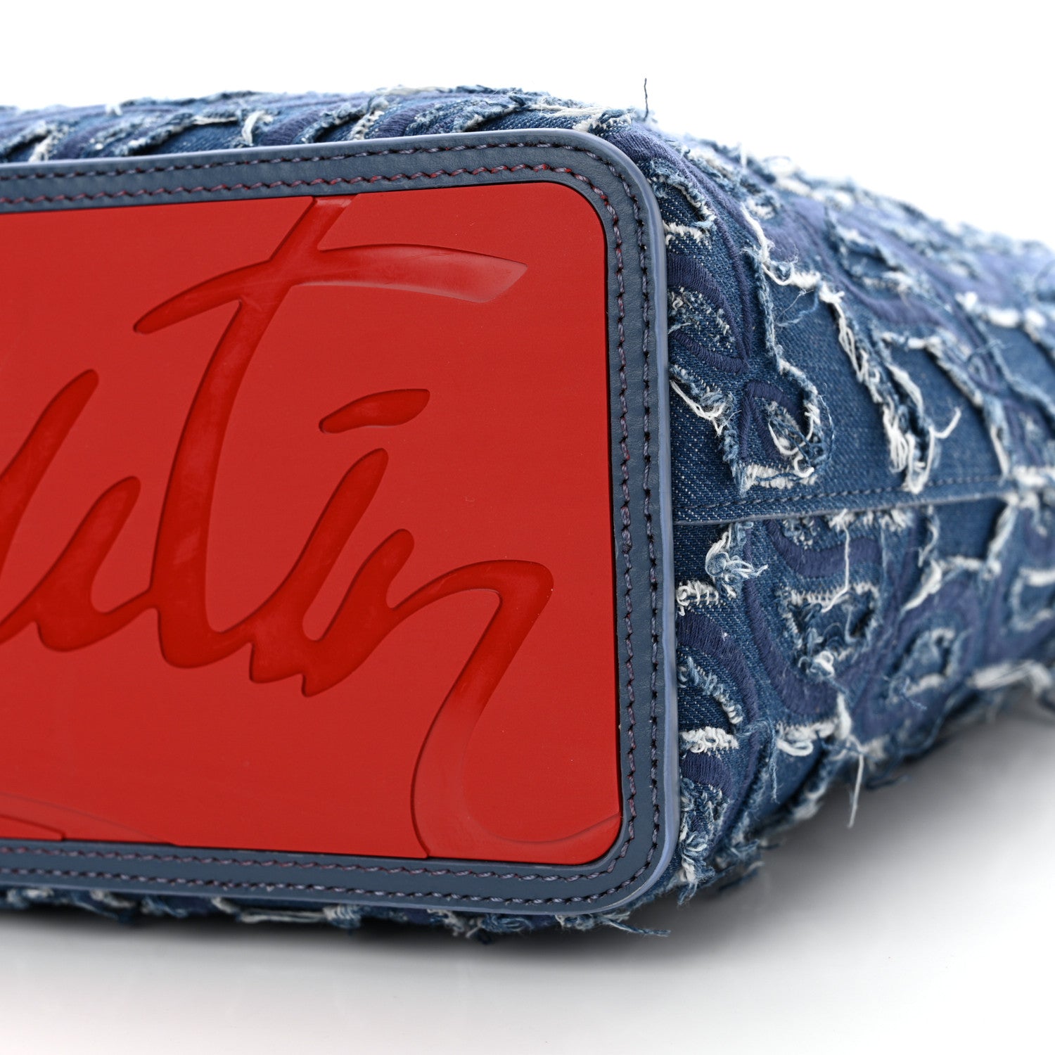 Christian Louboutin Denim Embroidered Spikes East West Cabata Tote Blue 11 of 11