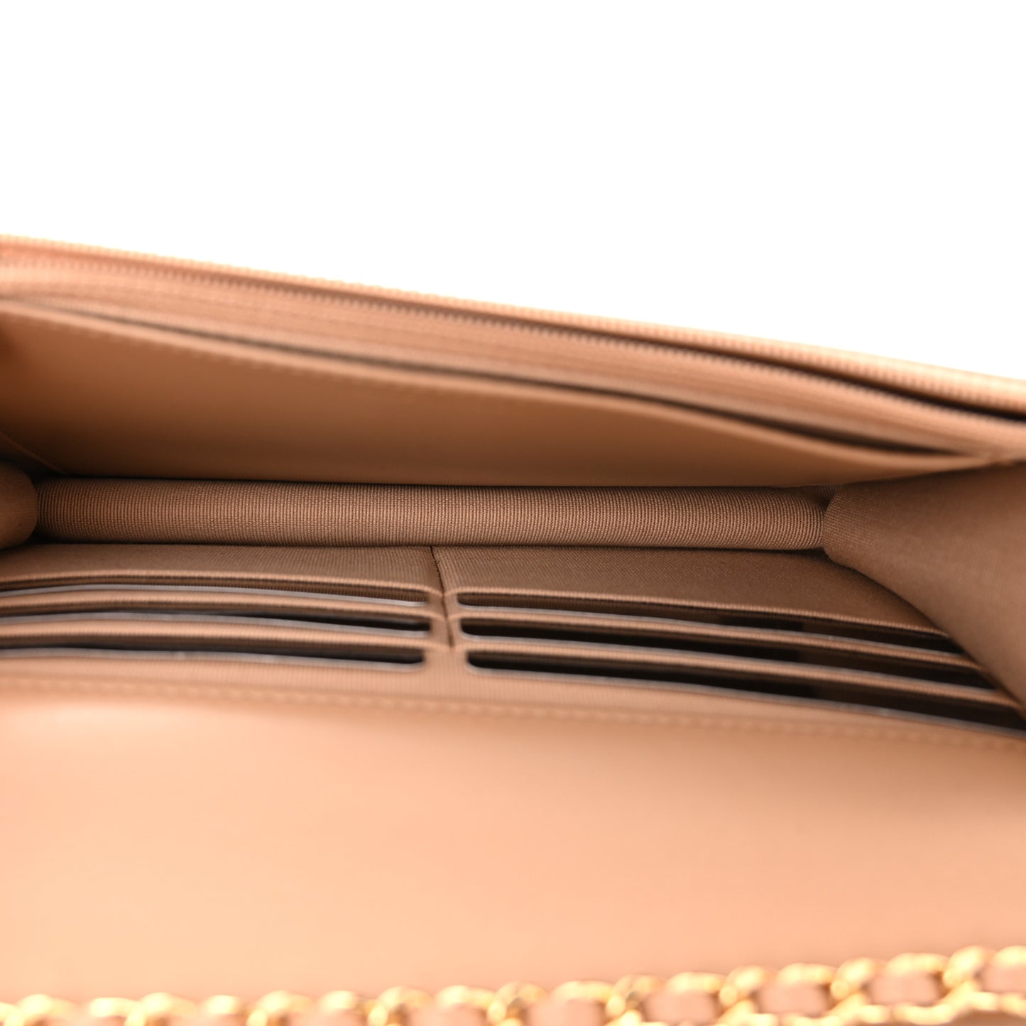Caviar Quilted Pocket Clutch With Chain WOC Beige