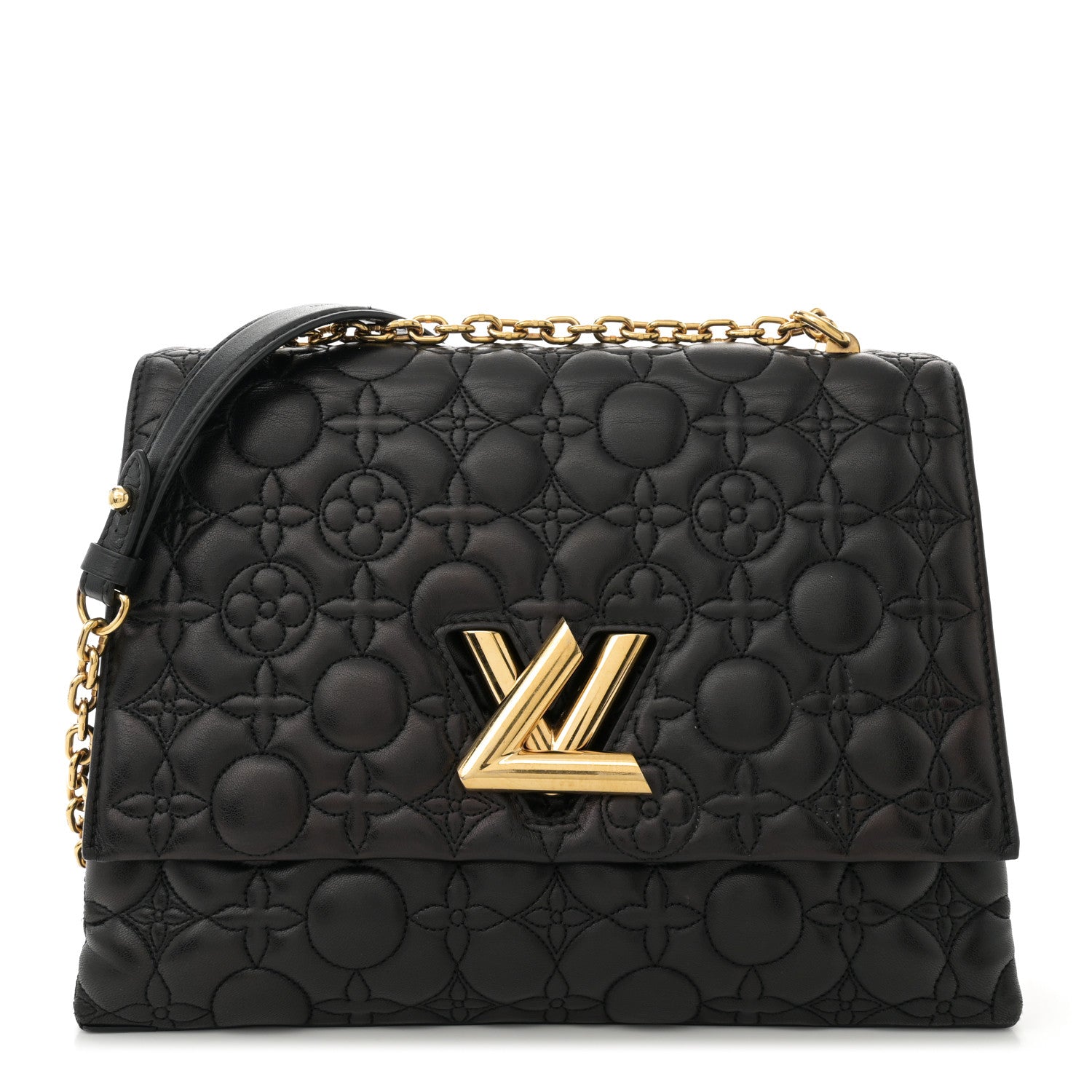 Louis Vuitton Lambskin Flower Quilted Twist Shoulder Bag GM Black