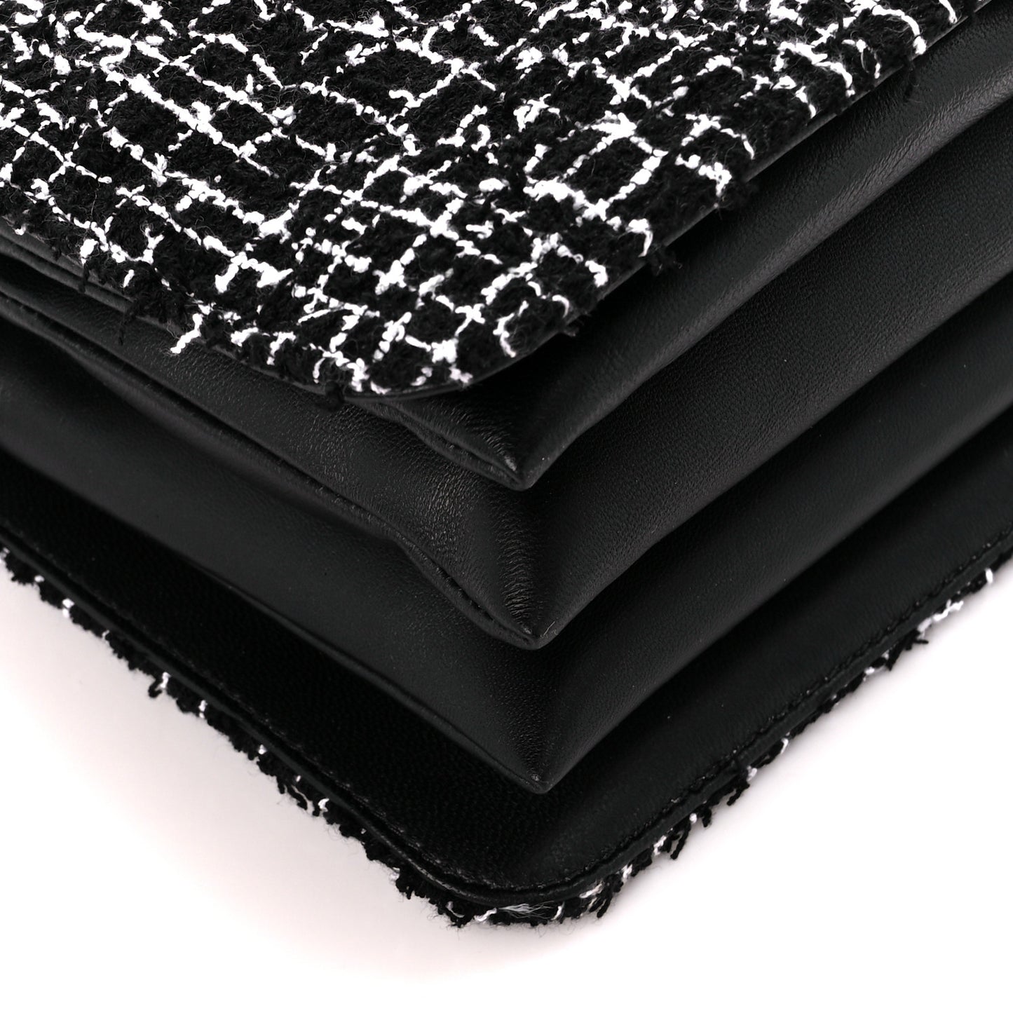 Tweed Lambskin Quilted Top Handle Flap Black White