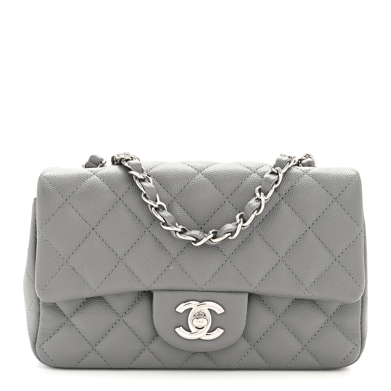Chanel Caviar Quilted Mini Rectangular Flap Grey 1819479 Chanel Caviar Quilted Mini Rectangular Flap Grey 1819479
