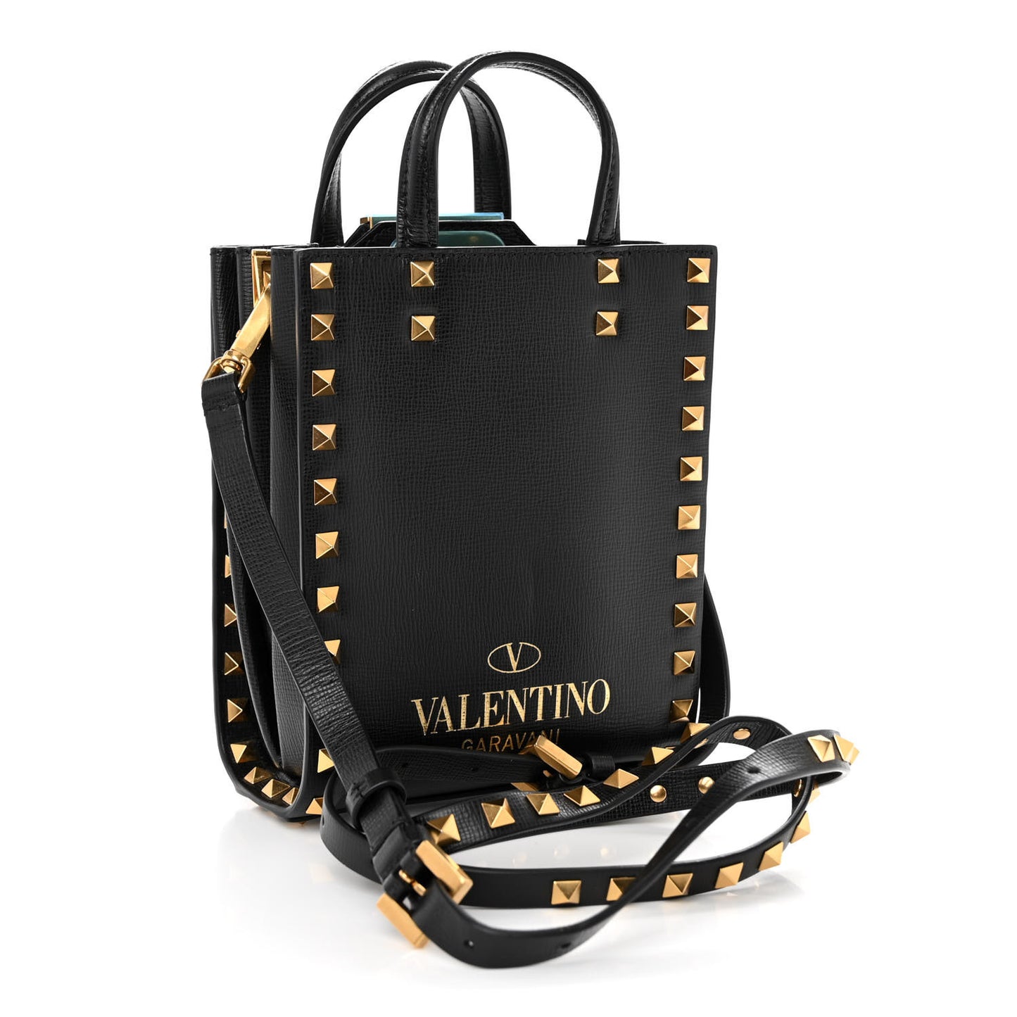 Grainy Calfskin Mini Rockstud Alcove Tote Black