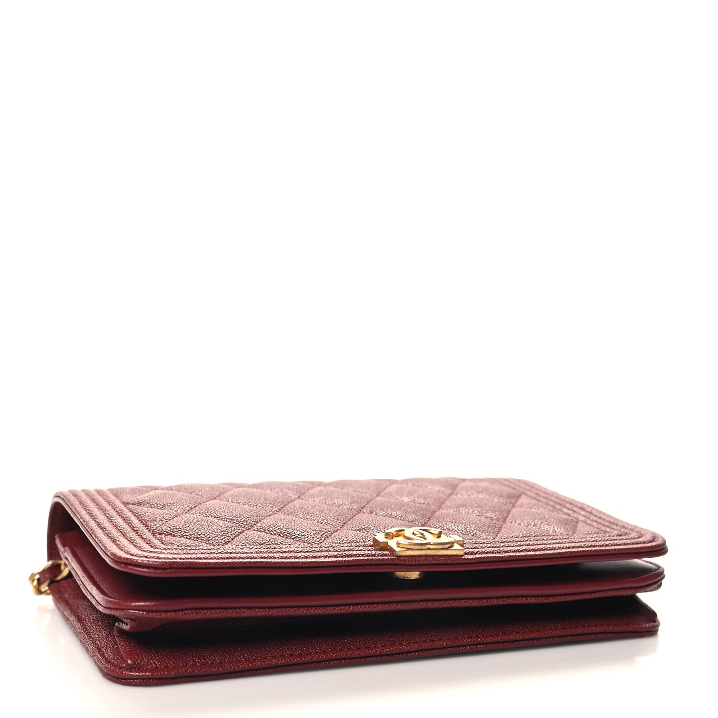 Caviar Quilted Boy Wallet On Chain WOC Burgundy