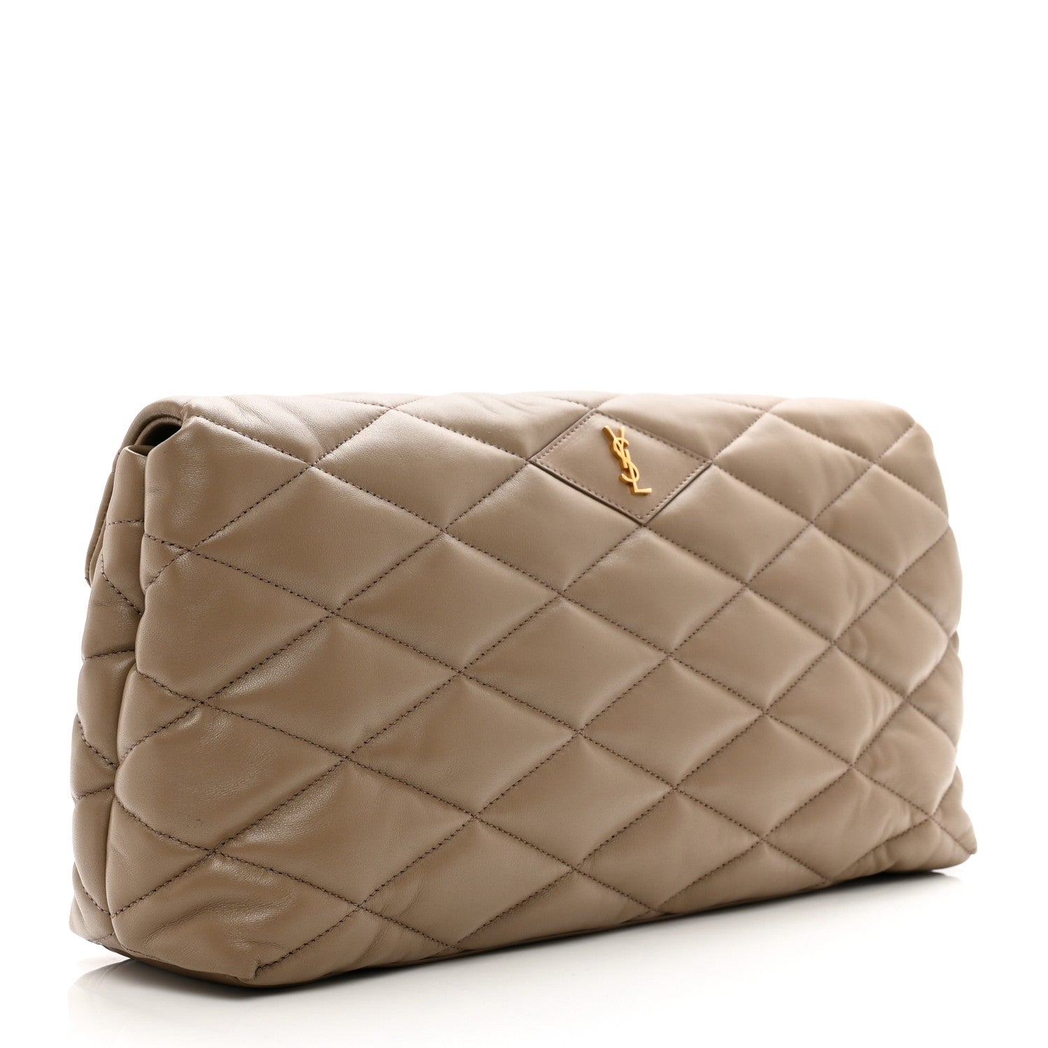 Saint Laurent Lambskin Quilted Sade Puffer Envelope Clutch Dark Beige 3 of 9