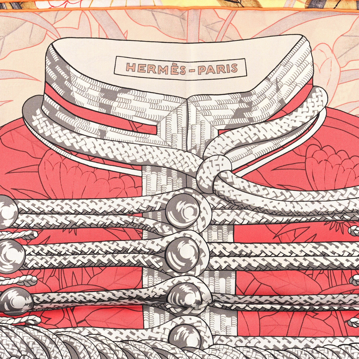 Hermes Silk Carre Double Face Brandebourgs Scarf 90 Abricot Corail Etoupe 3 of 4