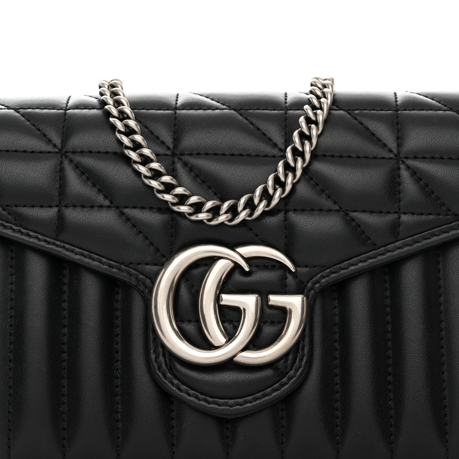 Gucci Calfskin Matelasse Aria GG Marmont Chain Wallet Black 9 of 12
