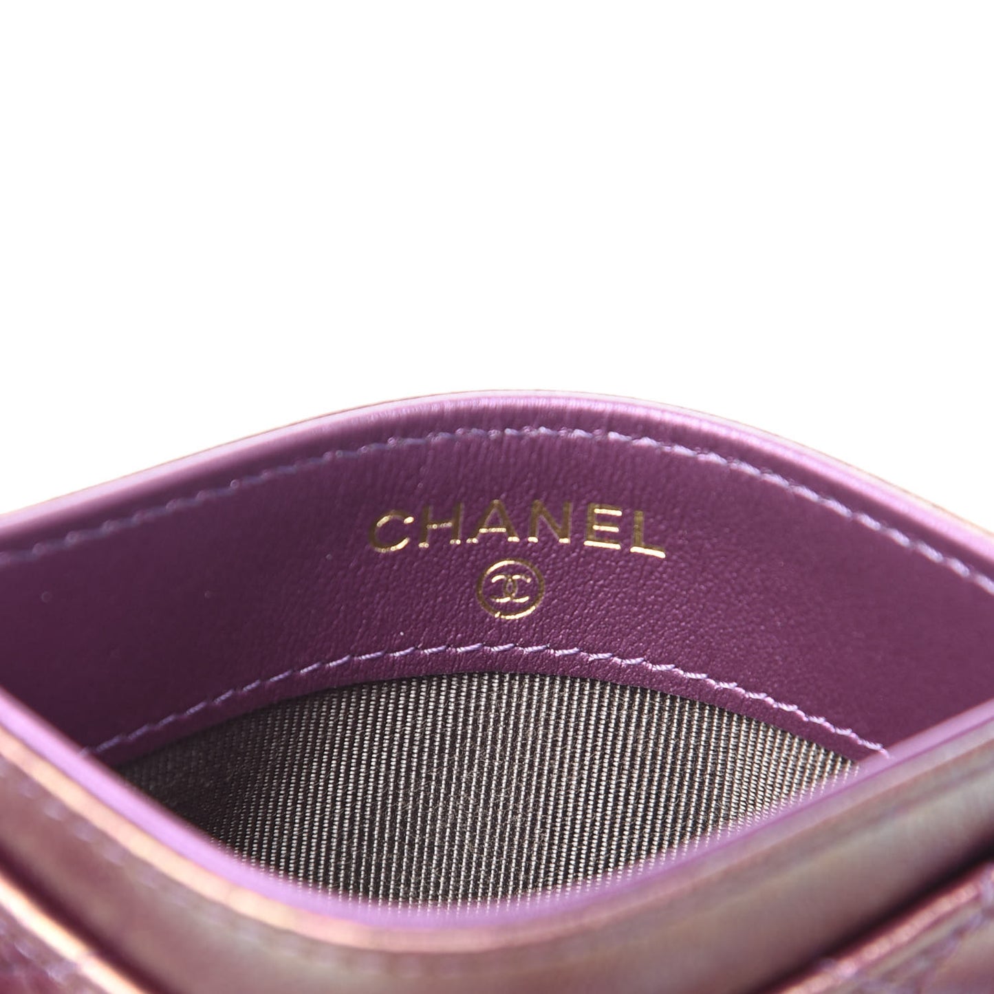 Iridescent Lambskin Quilted Card Holder Purple