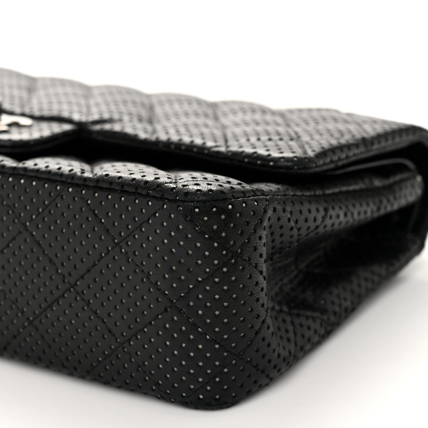 Lambskin Perforated Medium Double Flap Black