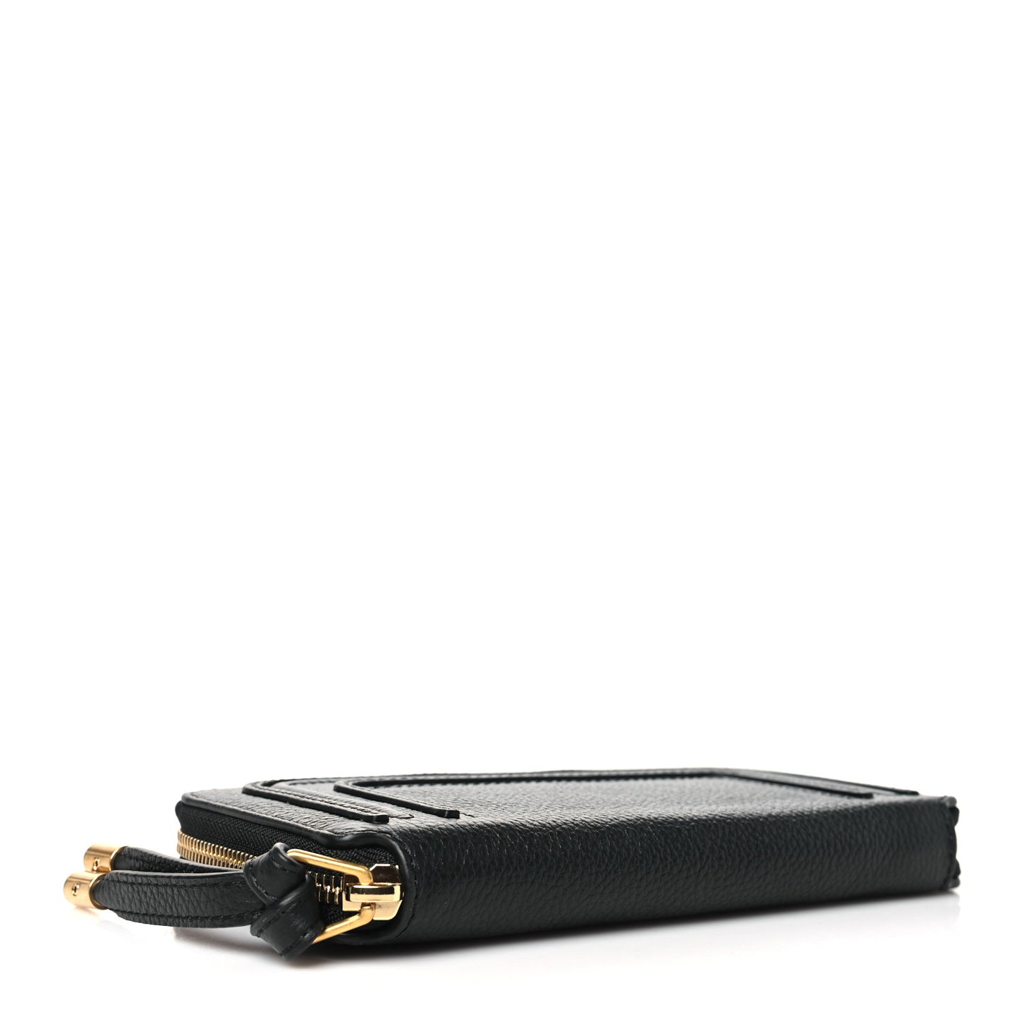 Grained Calfskin Marcie Long Zip Around Wallet Black