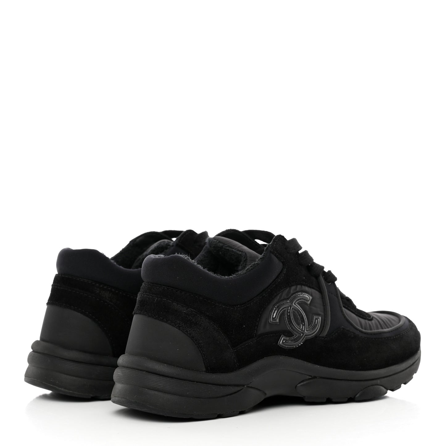 Fabric Calfskin Suede CC Sneakers 36 Black