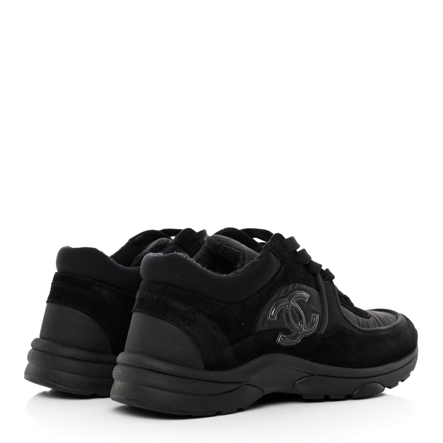 Chanel Fabric Calfskin Suede CC Sneakers 36 Black 4 of 15