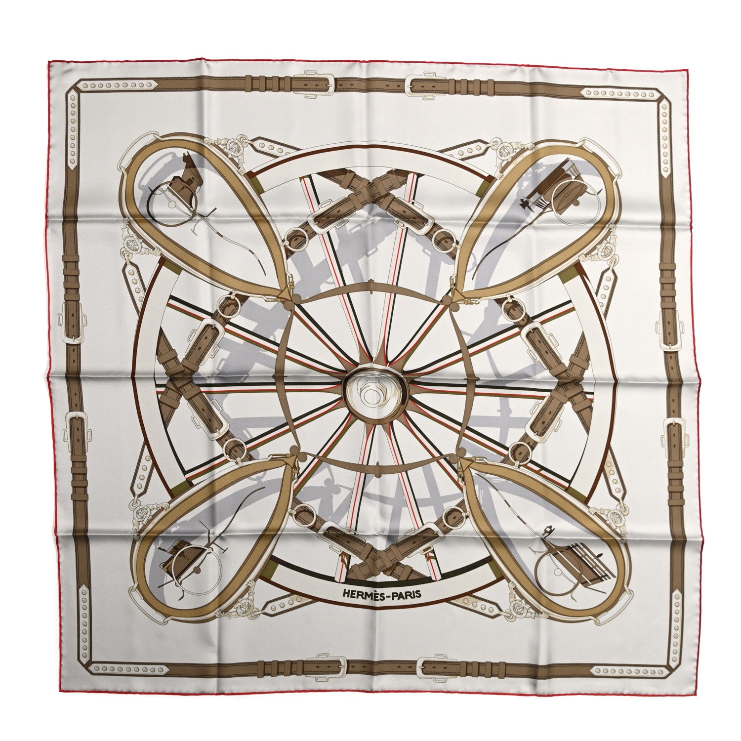 Hermes Silk En Roue Libre Scarf 90 Pierre Kaki Rouge 1 of 5