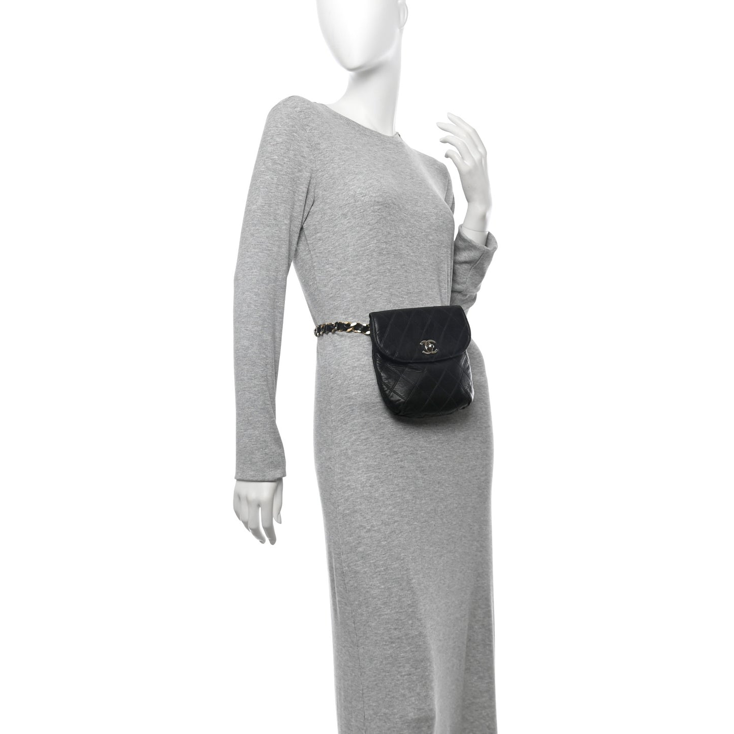 Lambskin Diamond Stitched Flap Waist Belt Bag 80 32 Black