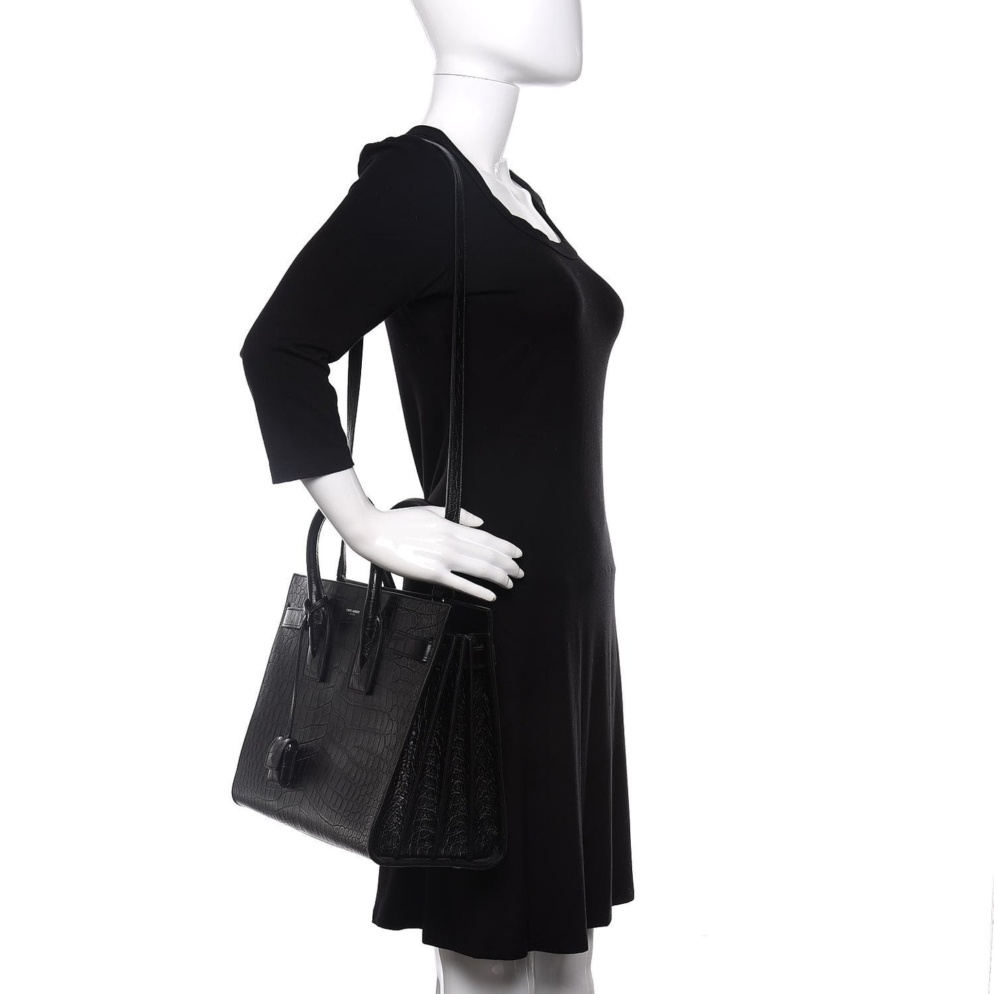 Calfskin Crocodile Embossed Small Sac de Jour Black
