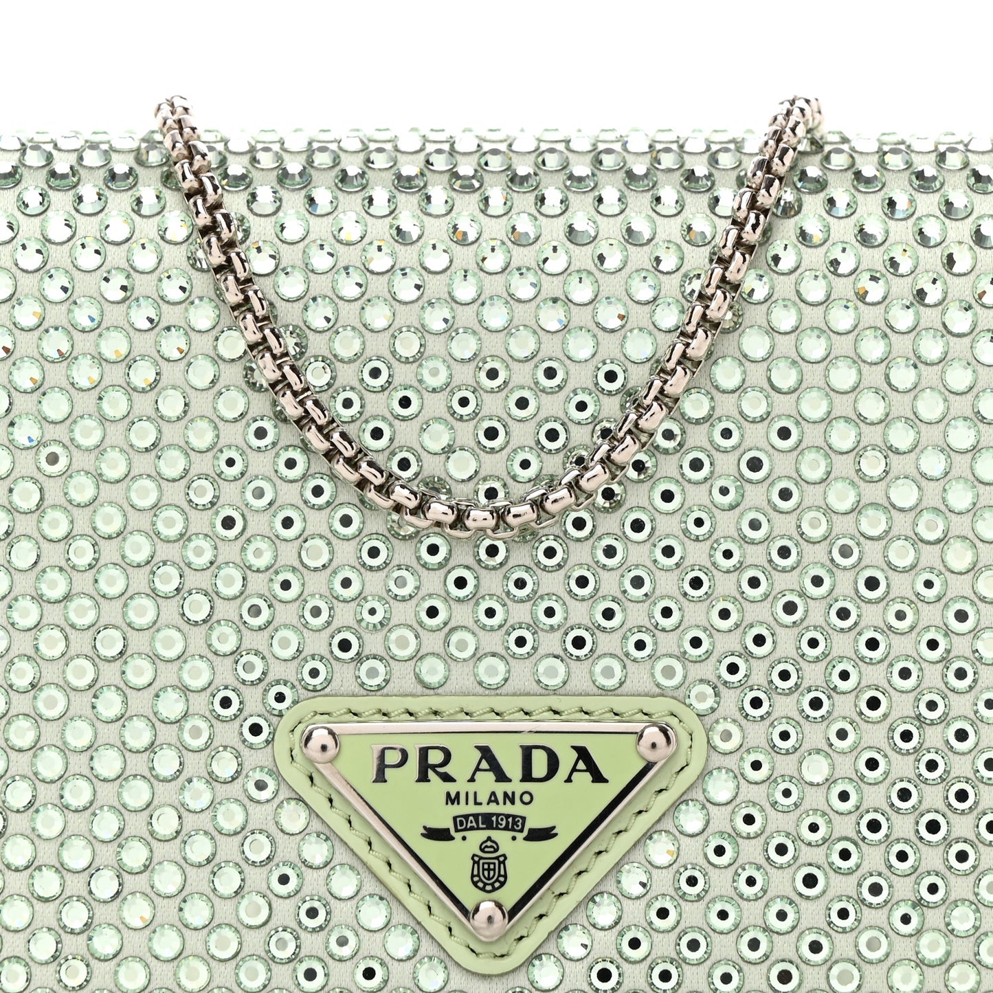 Satin Crystal Metal Triangle Logo Card Holder With Strap Acqua