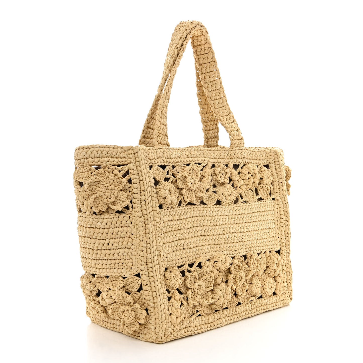 Woven Raffia Floral Embellished Small Book Tote Natural
