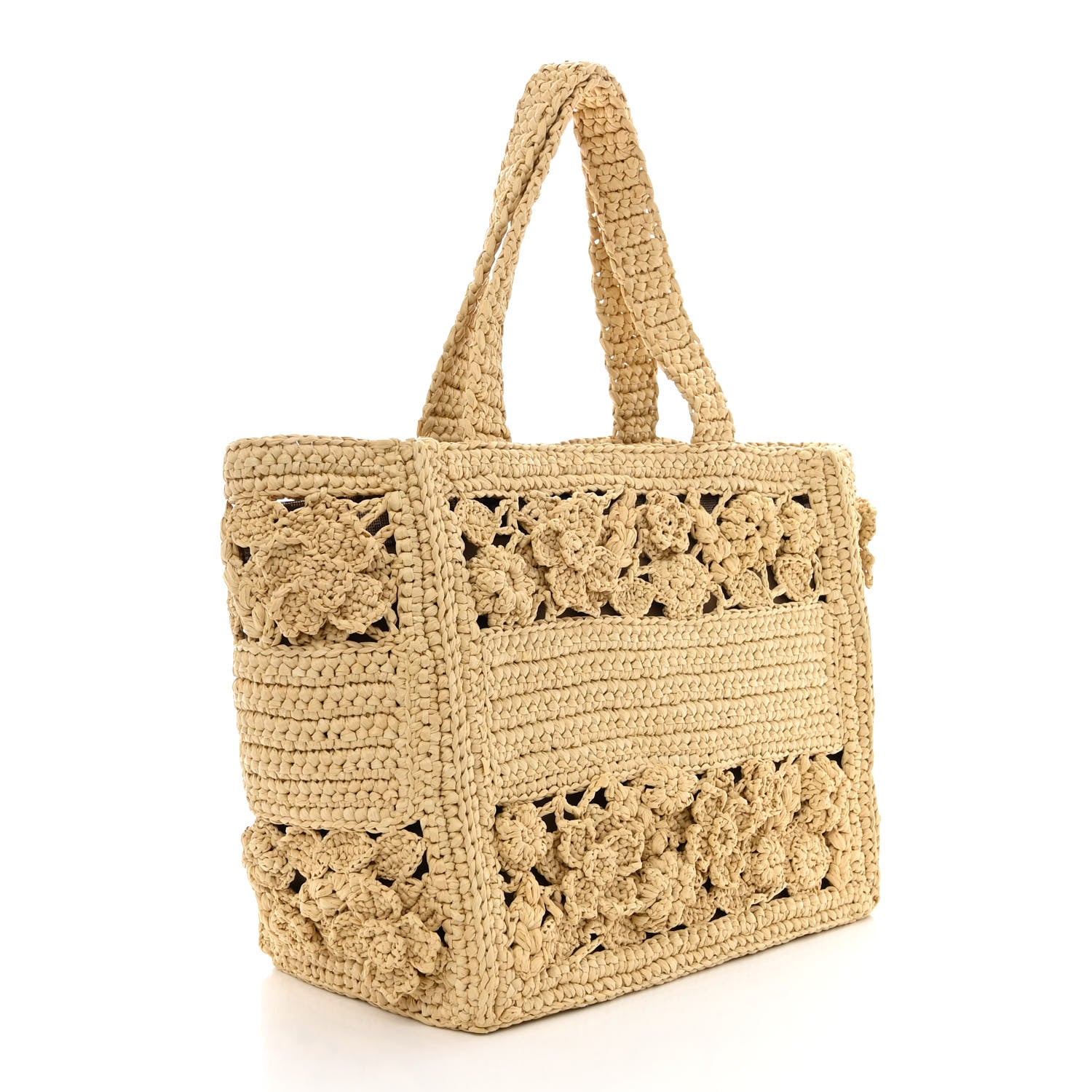 Christian Dior Woven Raffia Floral Embellished Small Book Tote Natural 5 of 15