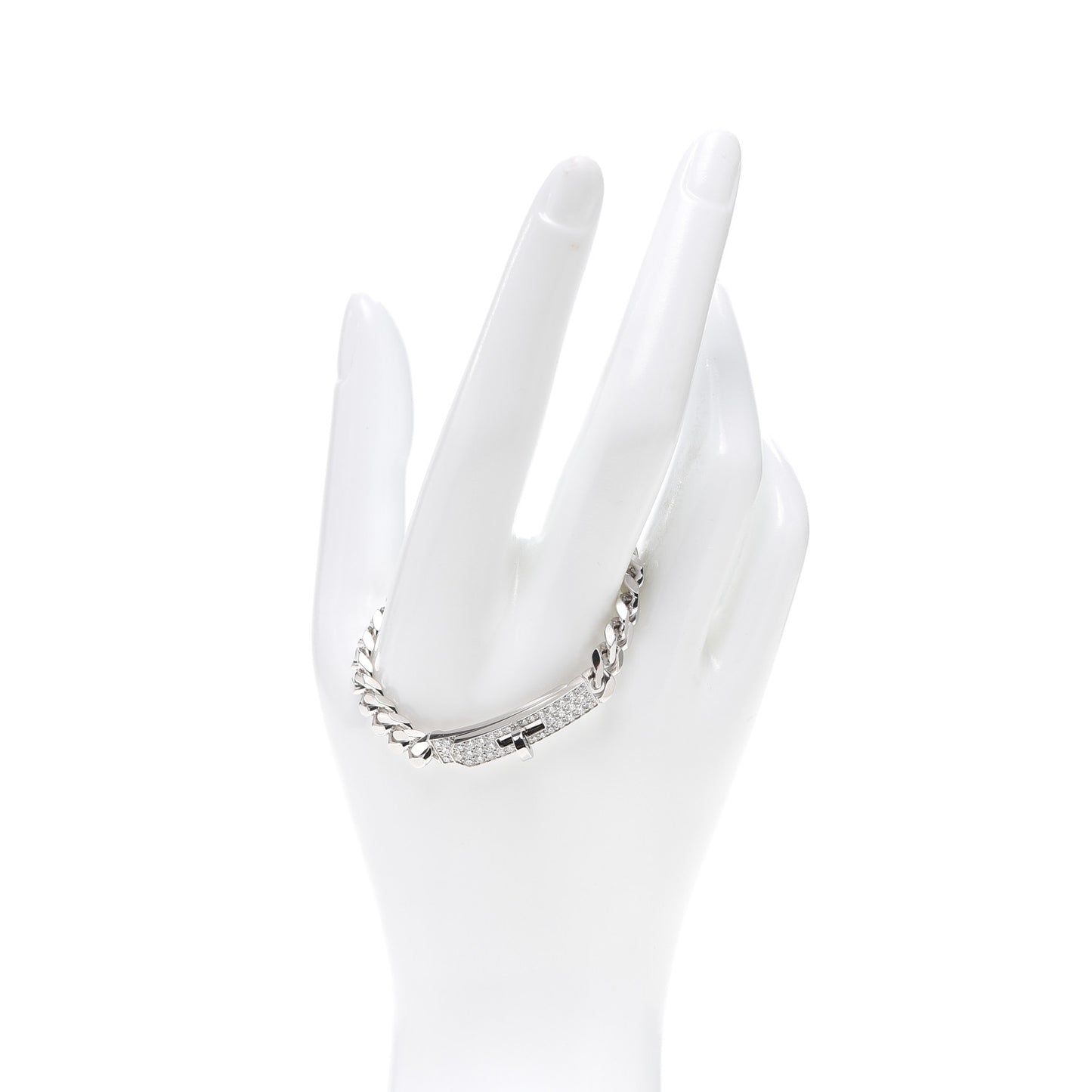 18K White Gold Diamond TPM Kelly Gourmette Bracelet XS