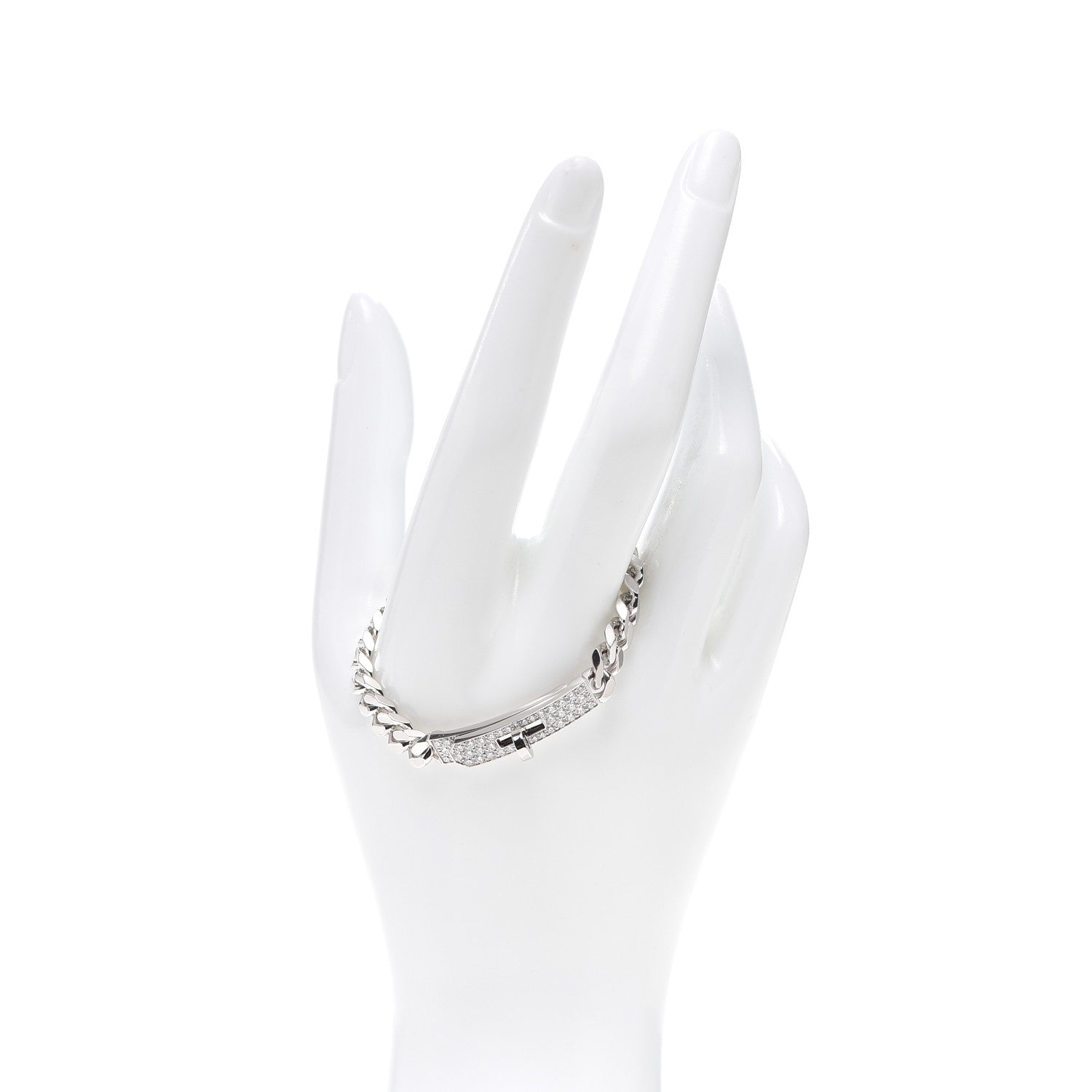 Hermes 18K White Gold Diamond TPM Kelly Gourmette Bracelet XS 2 of 5