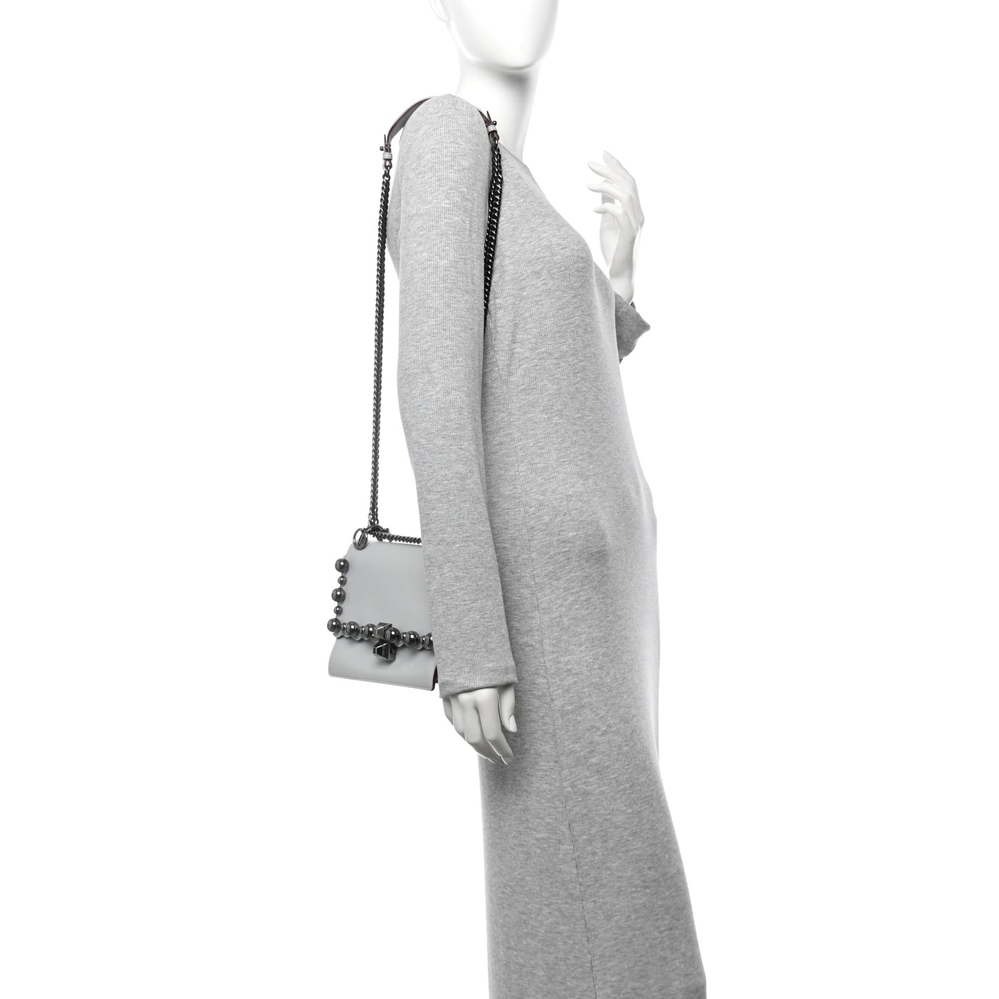 Vitello Liberty Scalloped Studded Small Kan I Shoulder Bag Grigio Perla