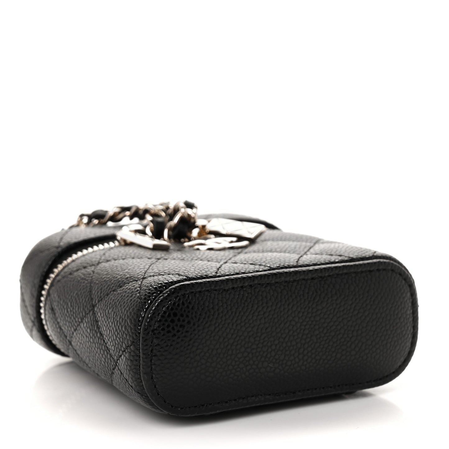 Caviar Quilted Small Handle With Care Vanity Case With Chain Black