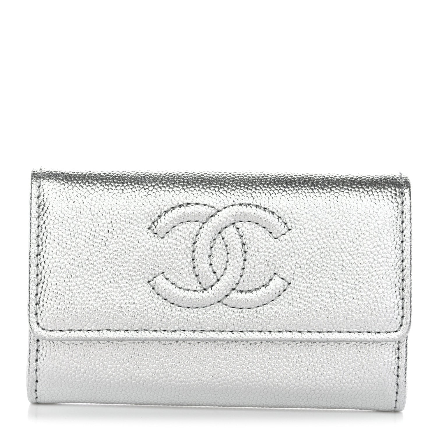 Chanel Metallic Caviar Timeless CC Flap Card Holder Silver 1834971