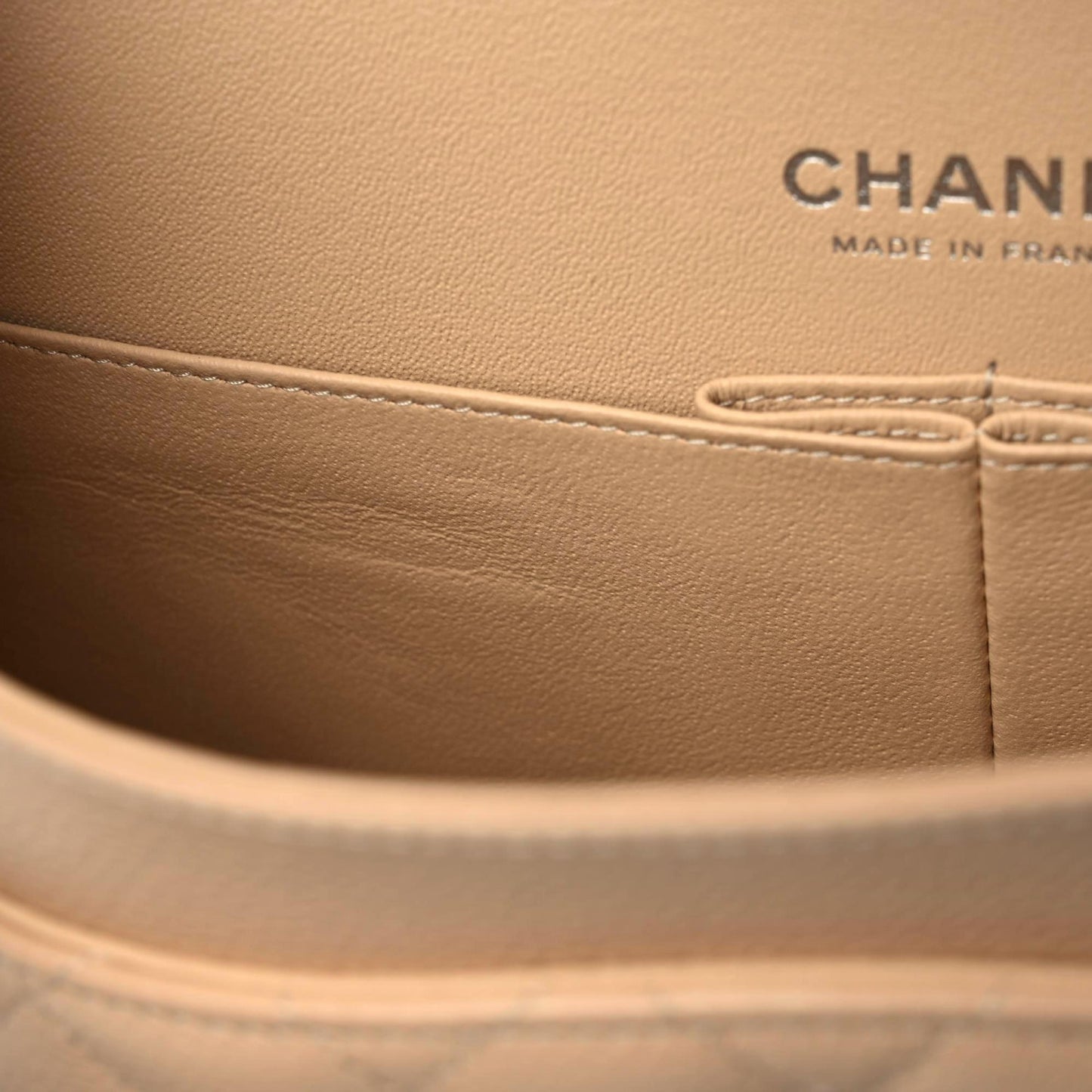 Caviar Quilted Medium Double Flap Beige