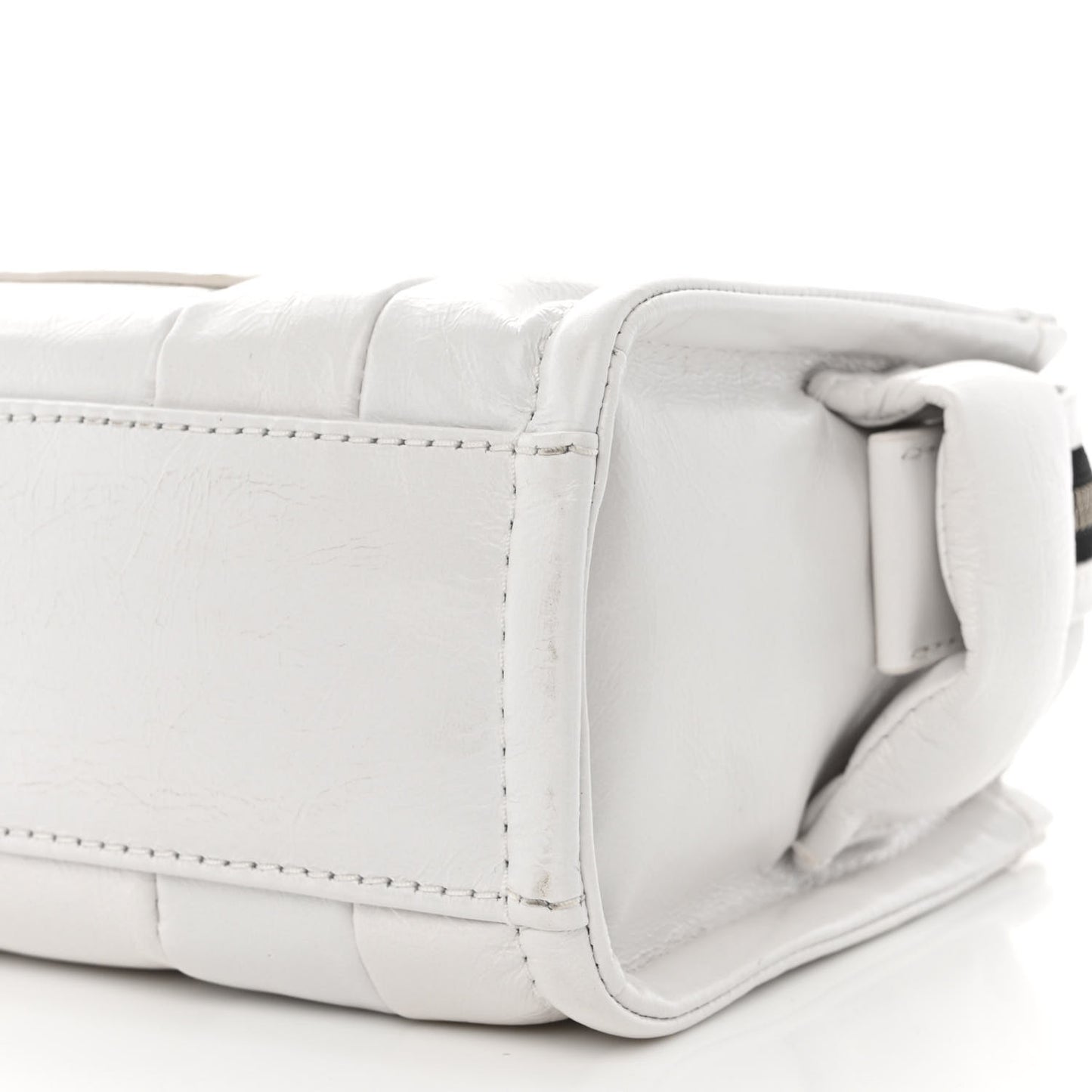 Shiny Crinkled Calfskin Mini The Tote Bag White