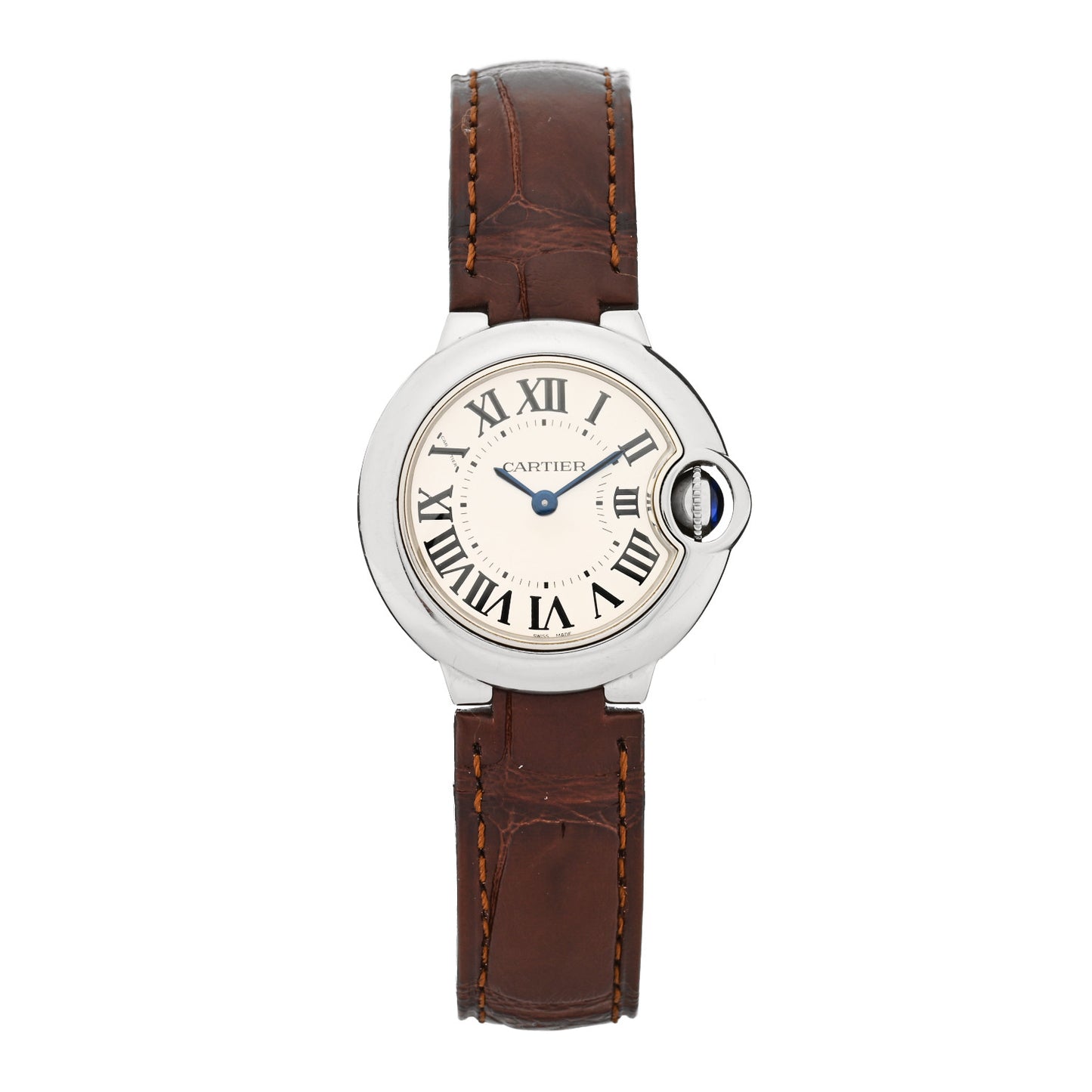 Stainless Steel Alligator 28mm Ballon Bleu De Cartier Quartz Watch Brown