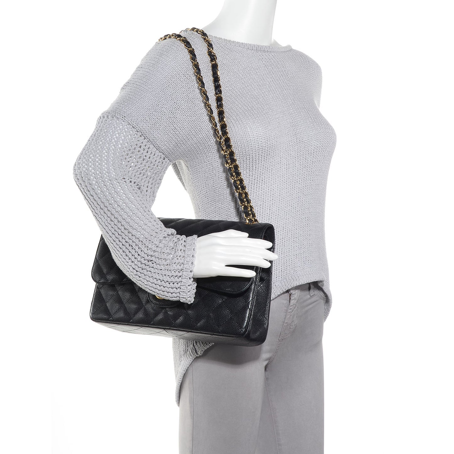 Caviar Quilted Jumbo Double Flap Black