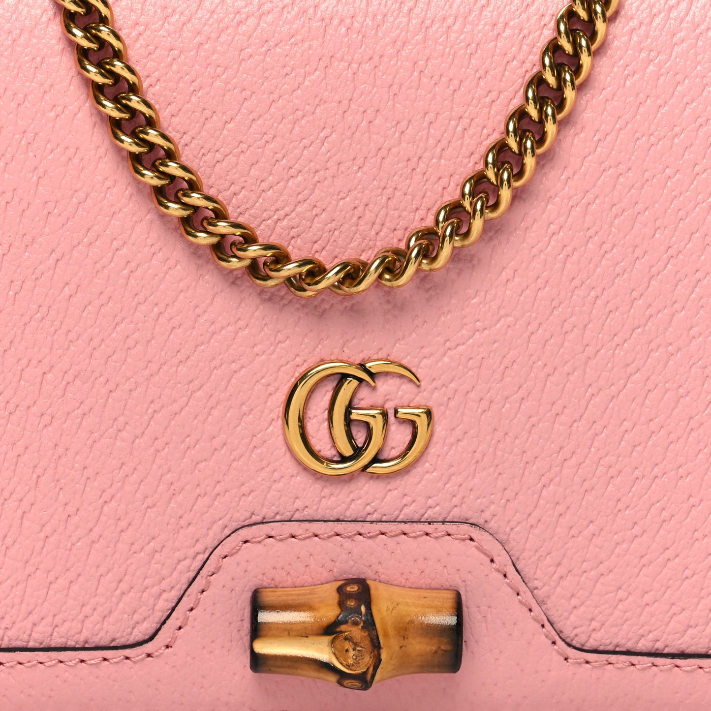 Textured Dollar Calfskin Diana Chain Wallet Wild Rose