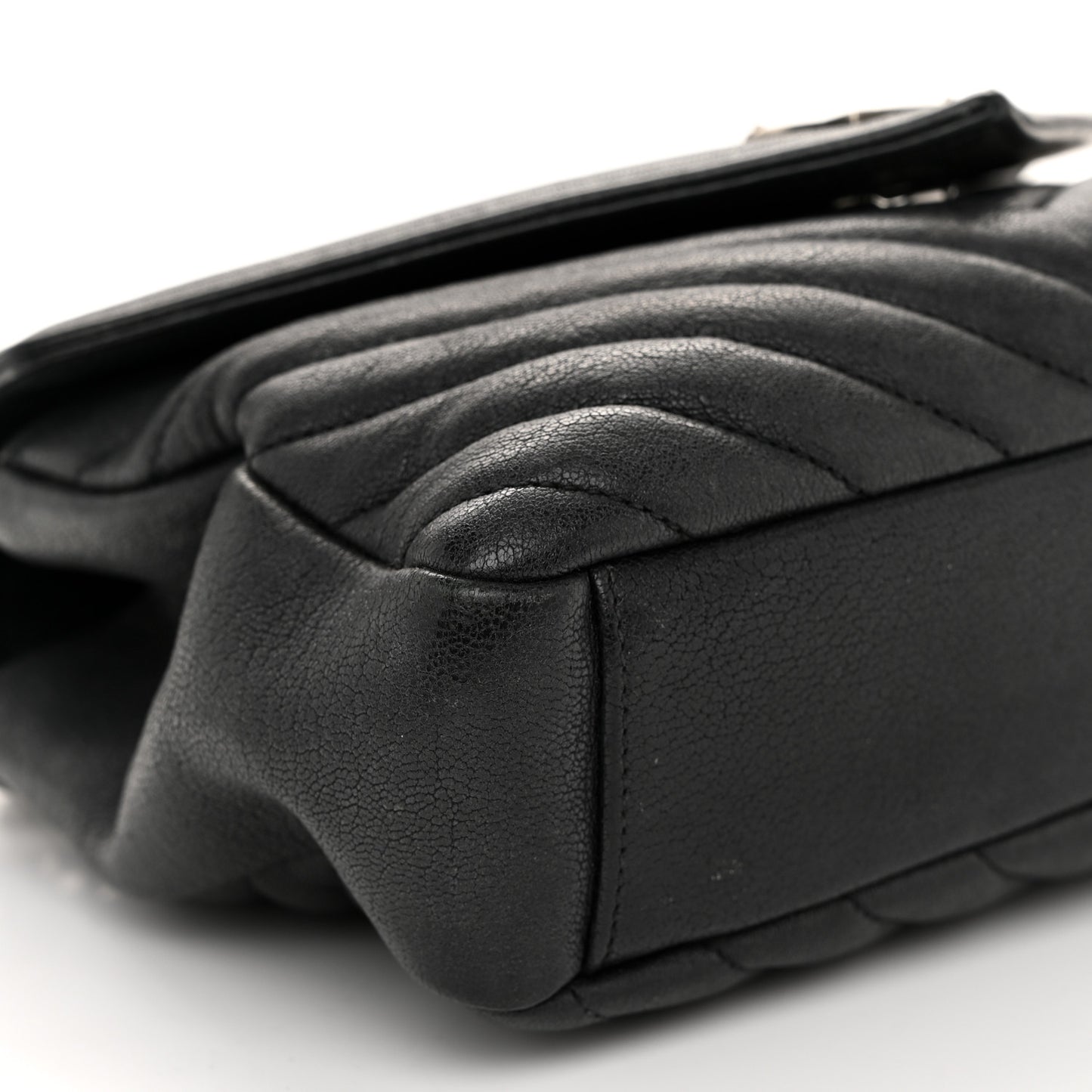 Sheepskin Matelasse Chevron Monogram Medium College Bag Black