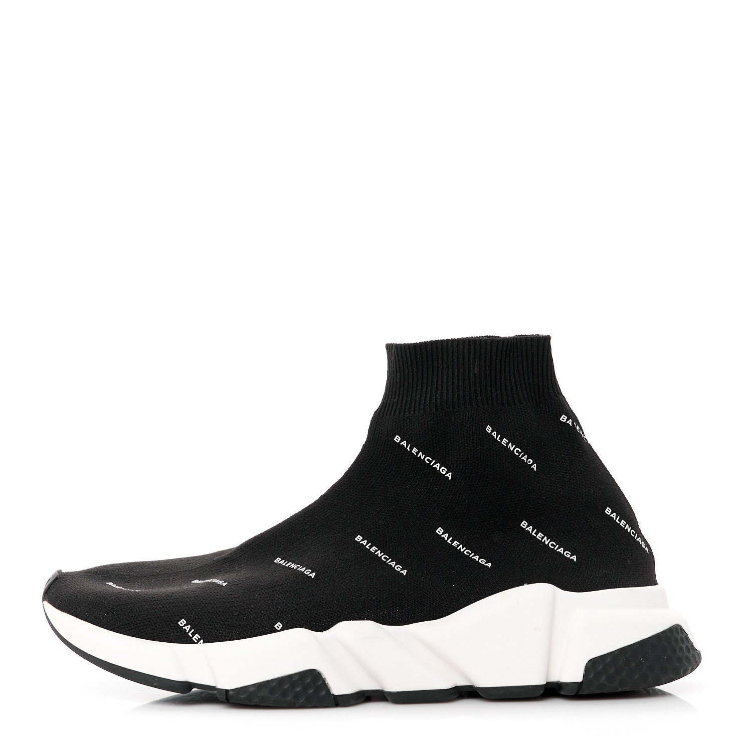 Balenciaga Neoprene Knit Allover Logo Bi-Color Sole Womens Speed Sneakers 40 Black White 1 of 8