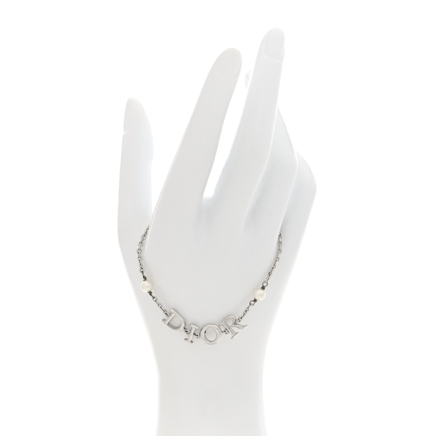Christian Dior Palladium Pearl Logo Bracelet White Silver 2 of 5