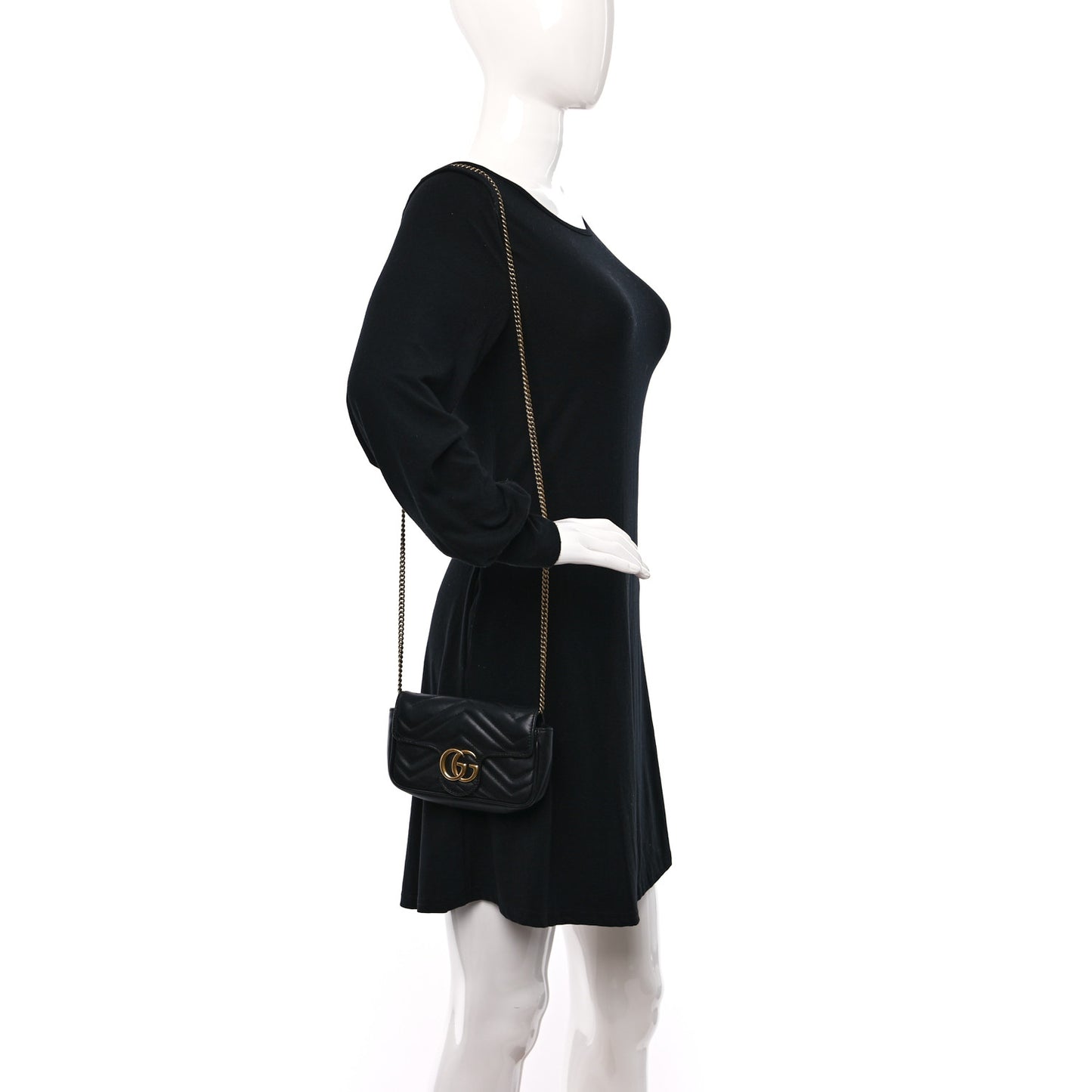 Calfskin Matelasse Super Mini GG Marmont Shoulder Bag Black
