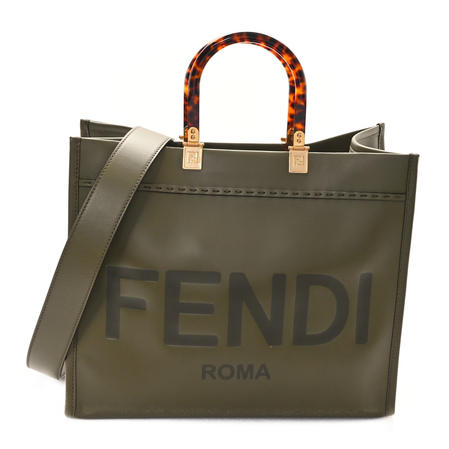 Vitello King Plexiglass Logo Embossed Medium Fendi Sunshine Shopper Tote Wood