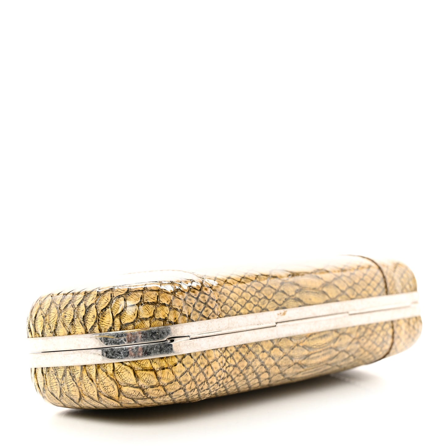 Snakeskin Knuckle Box Clutch Beige