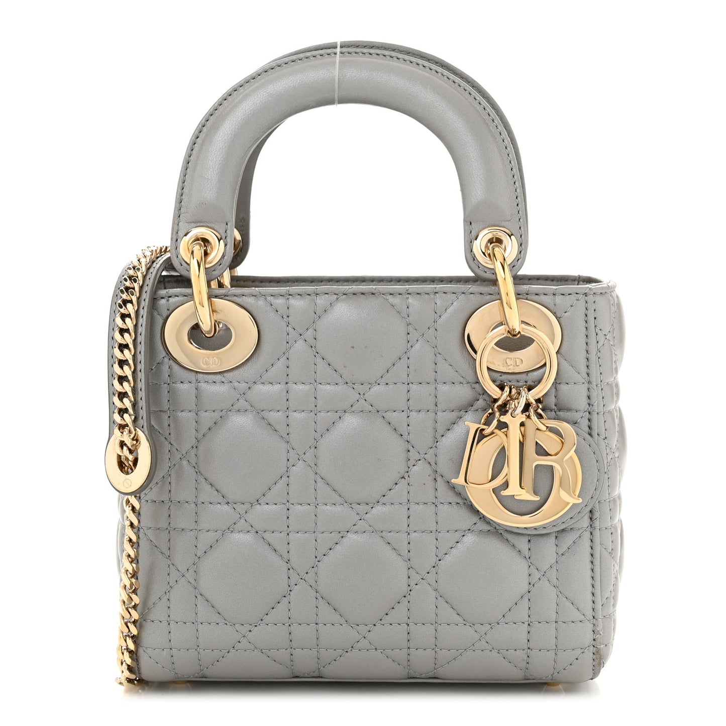 Metallic Lambskin Cannage Mini Lady Dior Grey