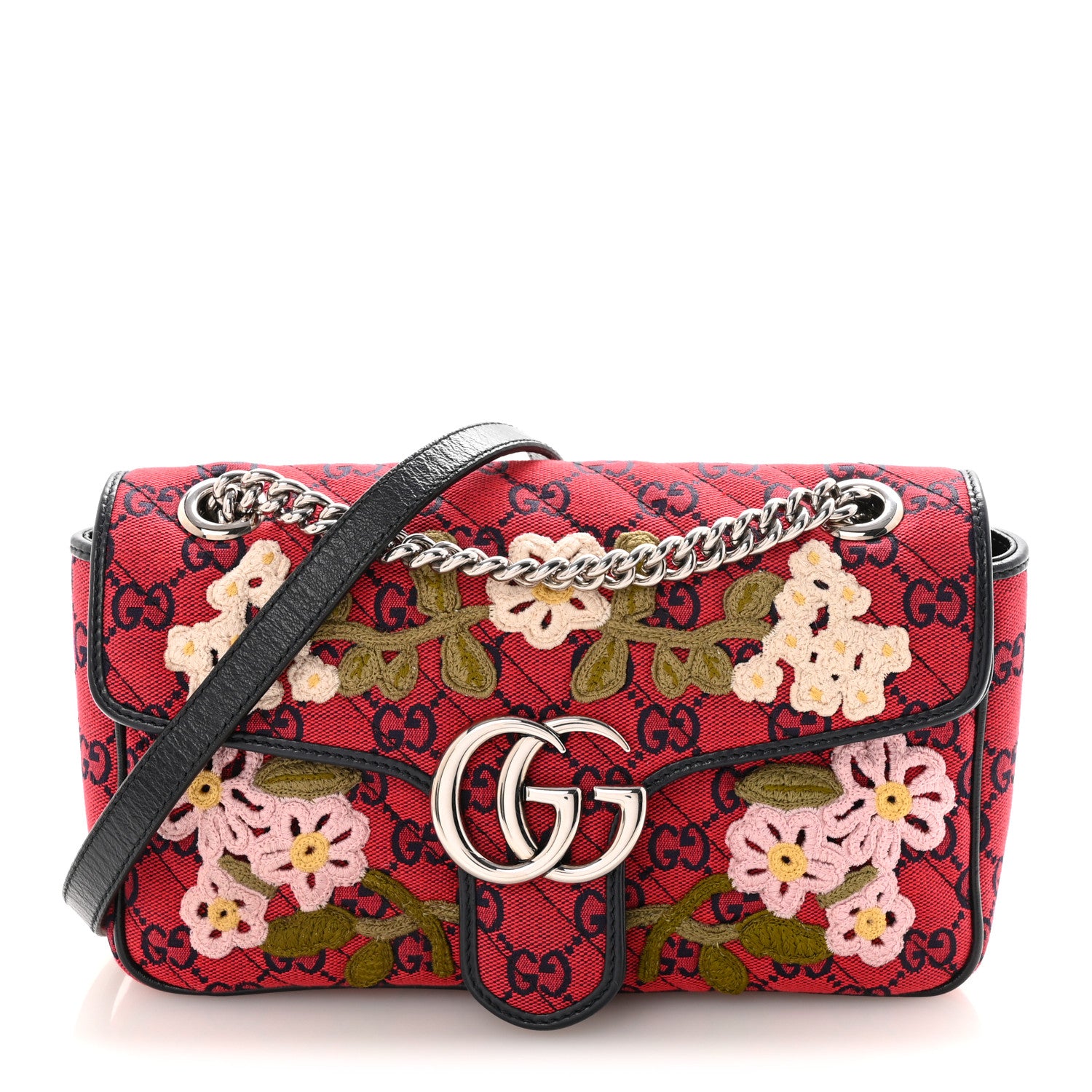 Gucci Monogram Multicolor Matelasse Diagonal Floral Embroidered