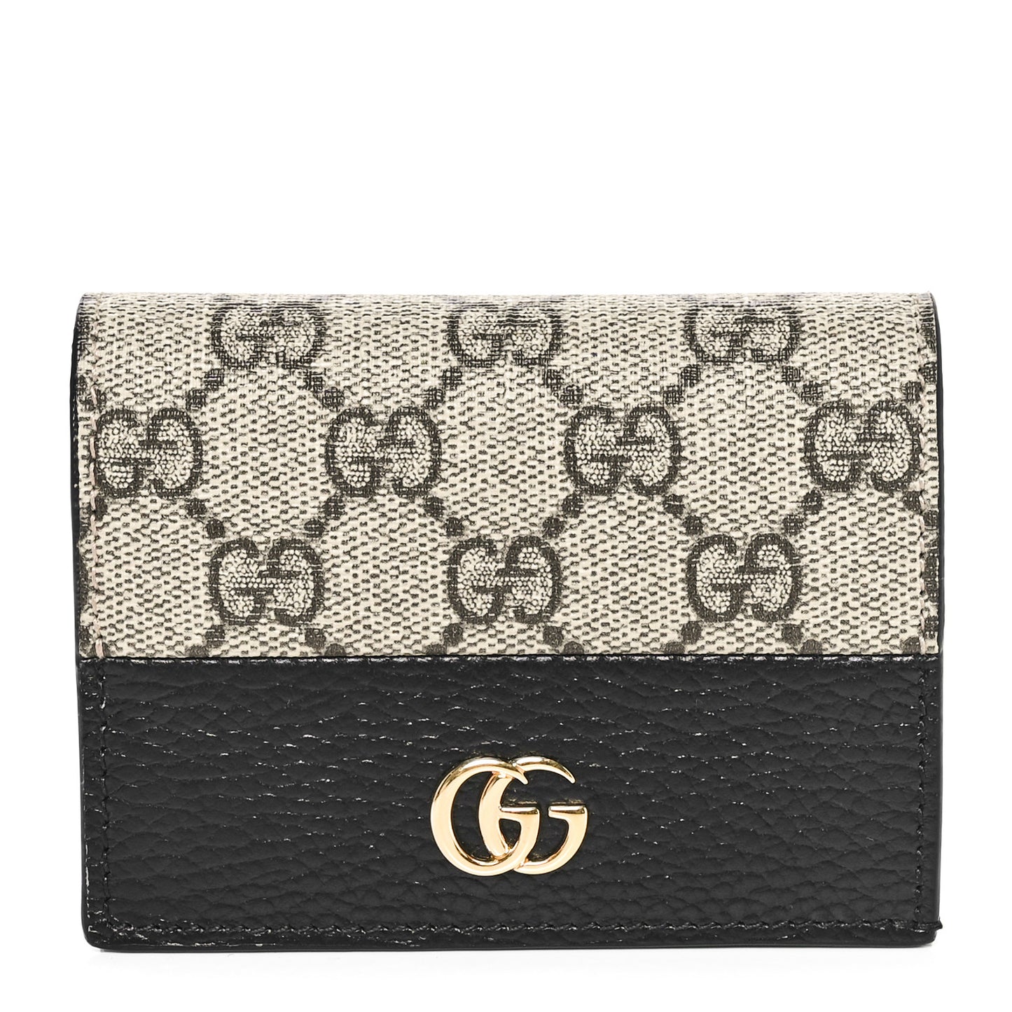 Dollar Calfskin GG Supreme Monogram GG Marmont Card Case Black Beige Ebony