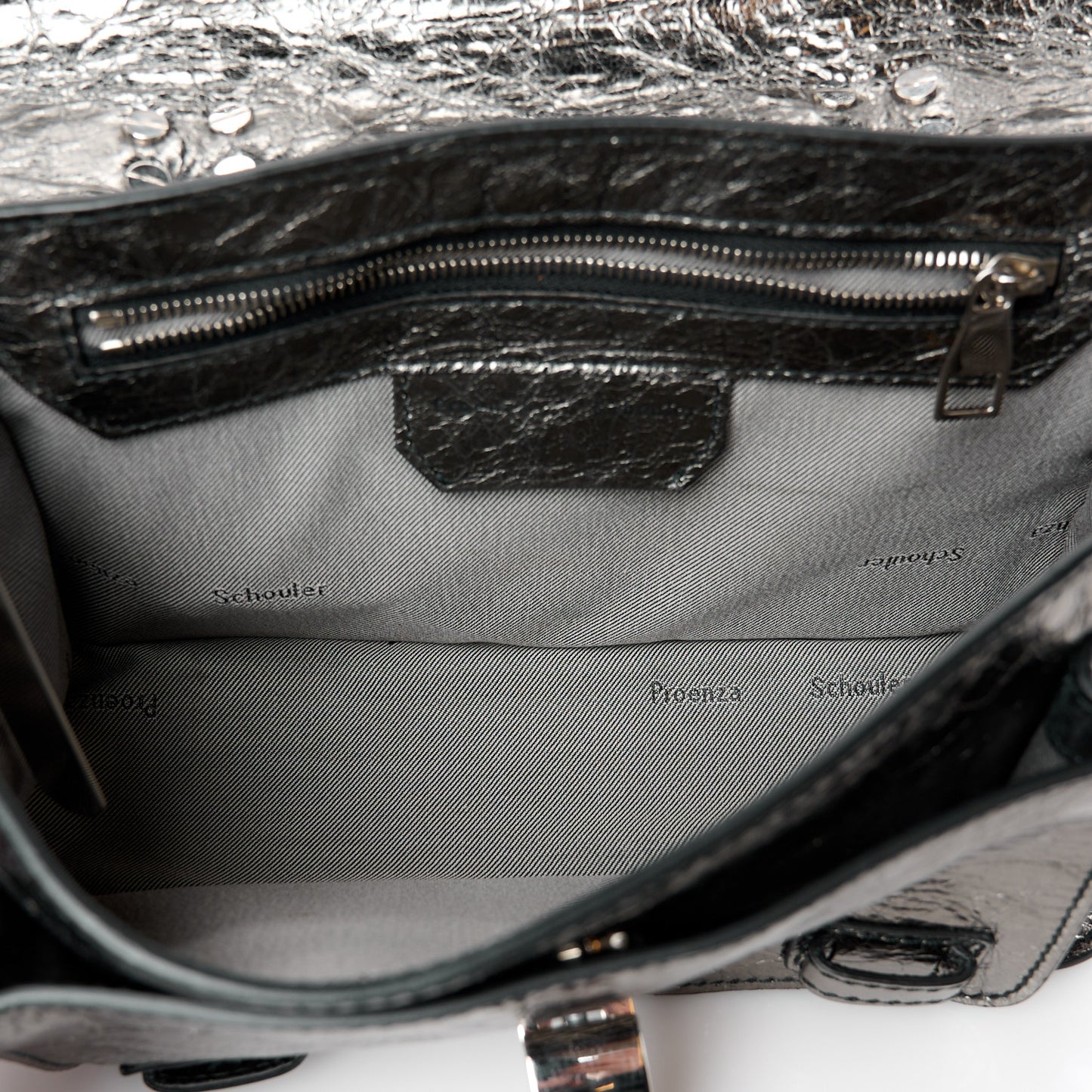 Metallic Lambskin Tiny PS1 Satchel Silver