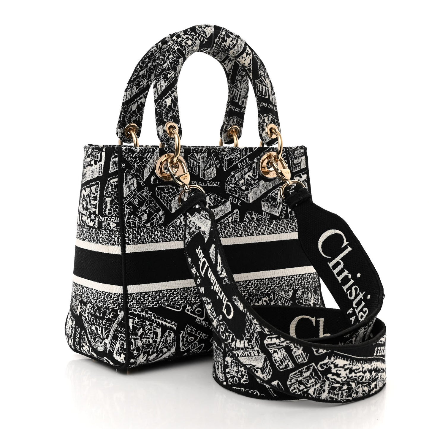 Canvas Embroidered Medium Plan de Paris Lady D-Lite Black White