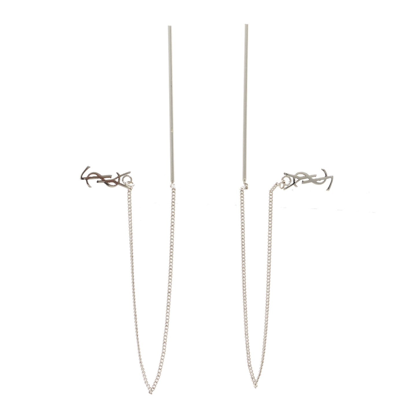 Metal Monogram Pendant Threader Earrings Silver