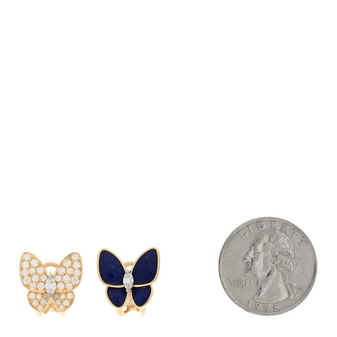18K Yellow White Gold Diamond Lapis Lazuli Two Butterfly Earrings